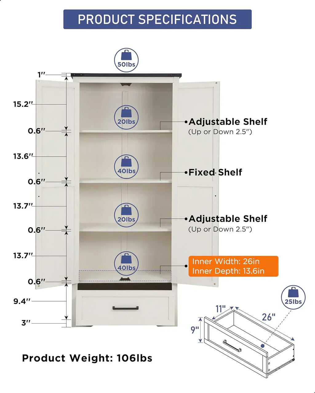 JXQTLINGMU Farmhouse Kitchen Pantry 72" Tall Wood Kitchen Storage Cabinet Adjustable Shelves wourant
