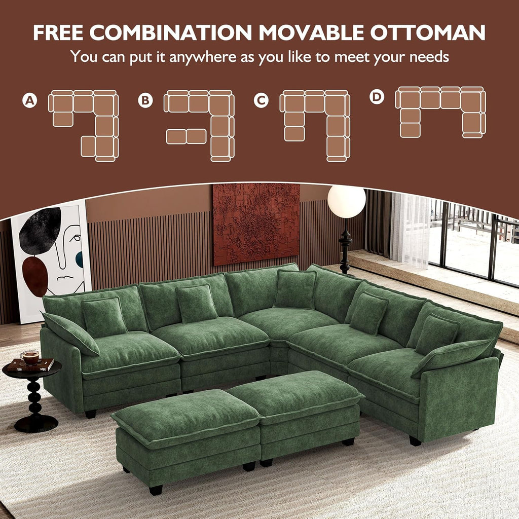 ihanherry 146-inch U-shaped modern sofa modular area cloud sofa wourant