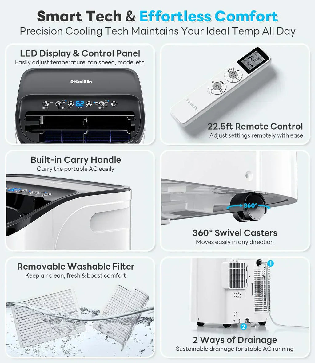 14,000 BTU Portable Air Conditioner Cools Up to 700 Sq.Ft Auto-Evaporation Low Noise Portable wourant
