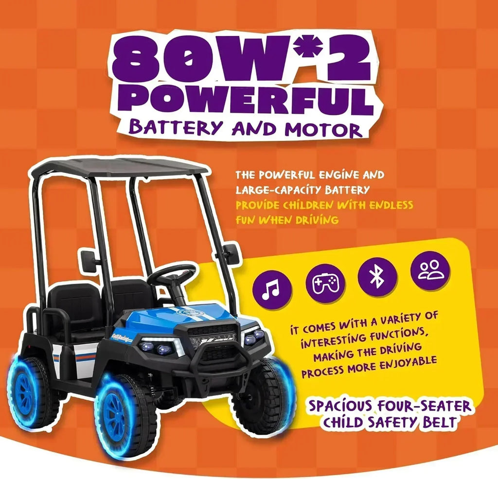 24V 7AH Children's Golf Cart with Remote Control Removable Awning 4-Wheel Spring Suspension wourant