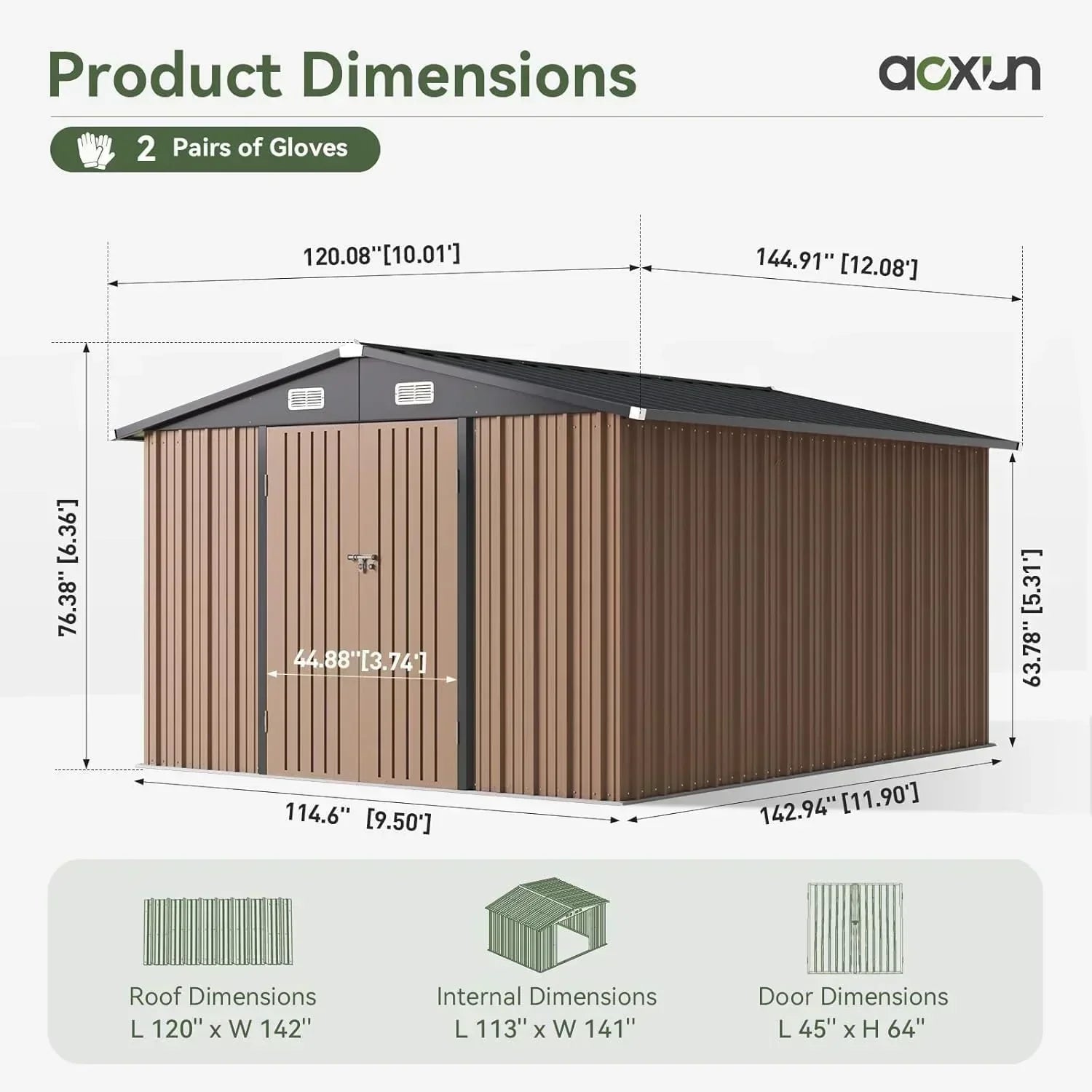 Aoxun 6.2x4 FT Shed Outdoor Storage Shed Metal Garden Shed Sloping Roof Tool Shed Bike Shed wourant