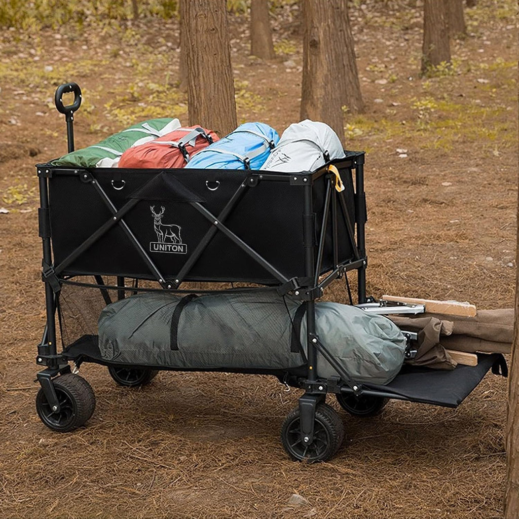 Double Decker Wagon 600lb Capacity 400L Collapsible Wagon 54" Extended Utility Folding Cart wourant