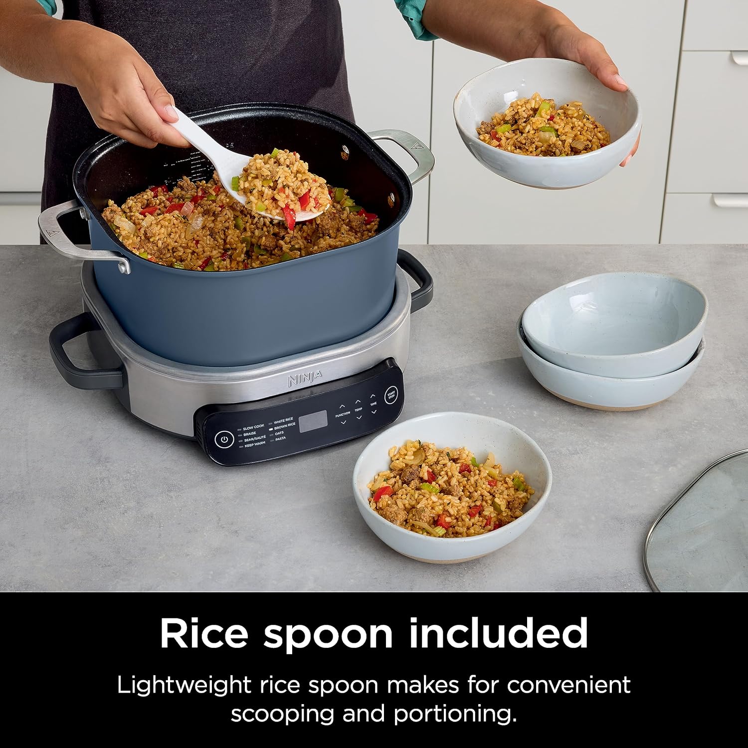 Ninja Slow Cooker 8.5 Quart Multi Cooker with Dutch oven steamer glass lid with integrated spoon wourant