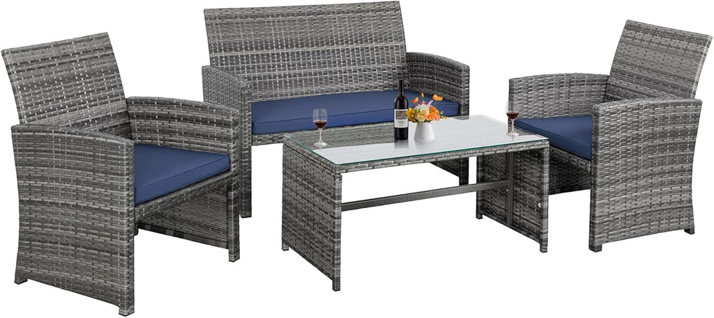 Shintenchi 4 Piece Patio Ratten Set Outdoor Furniture Set Wicker Conversation Set wourant