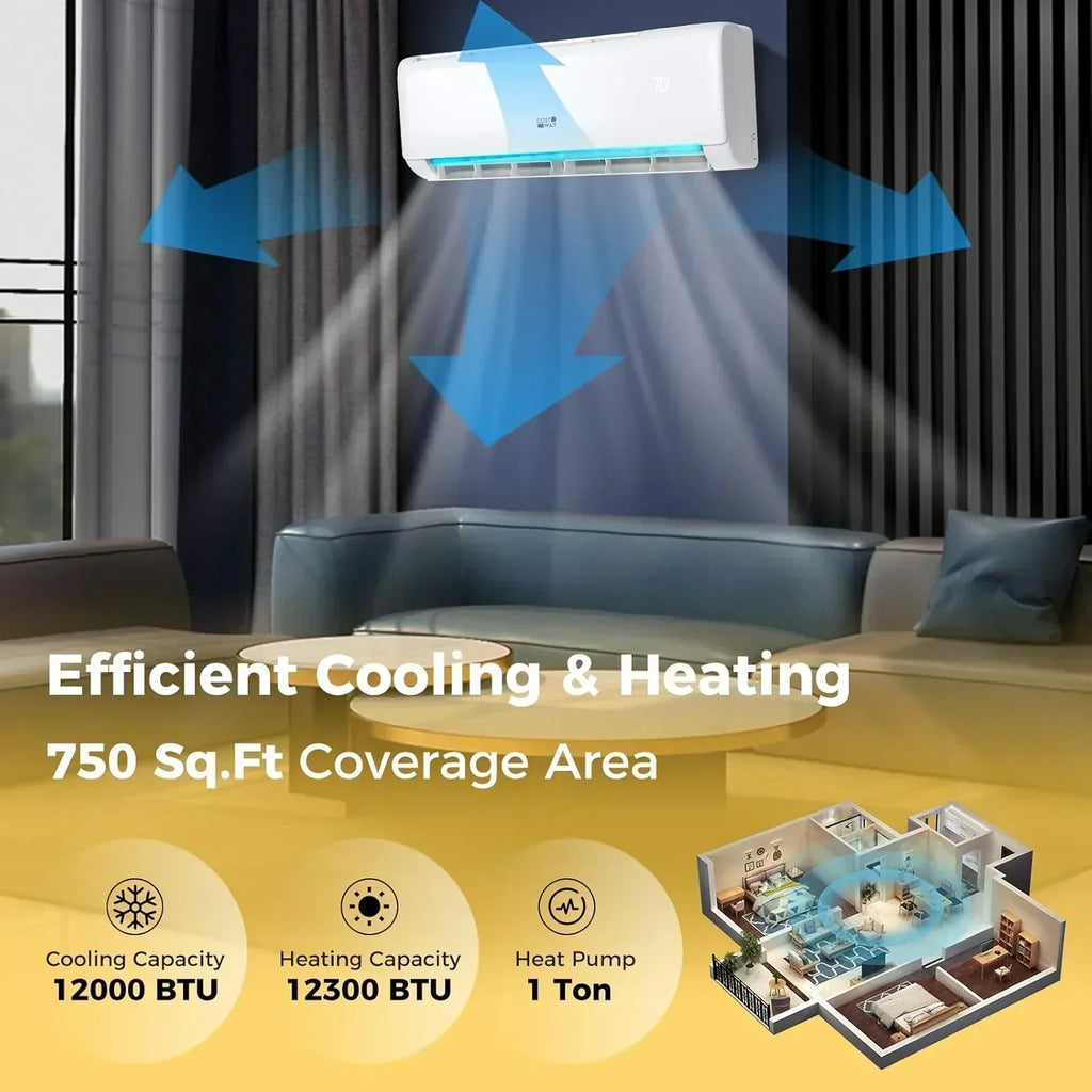 COSTWAY 12000BTU Mini Split Air Conditioner Heater 20 SEER2 115V Wall-Mounted Ductless wourant