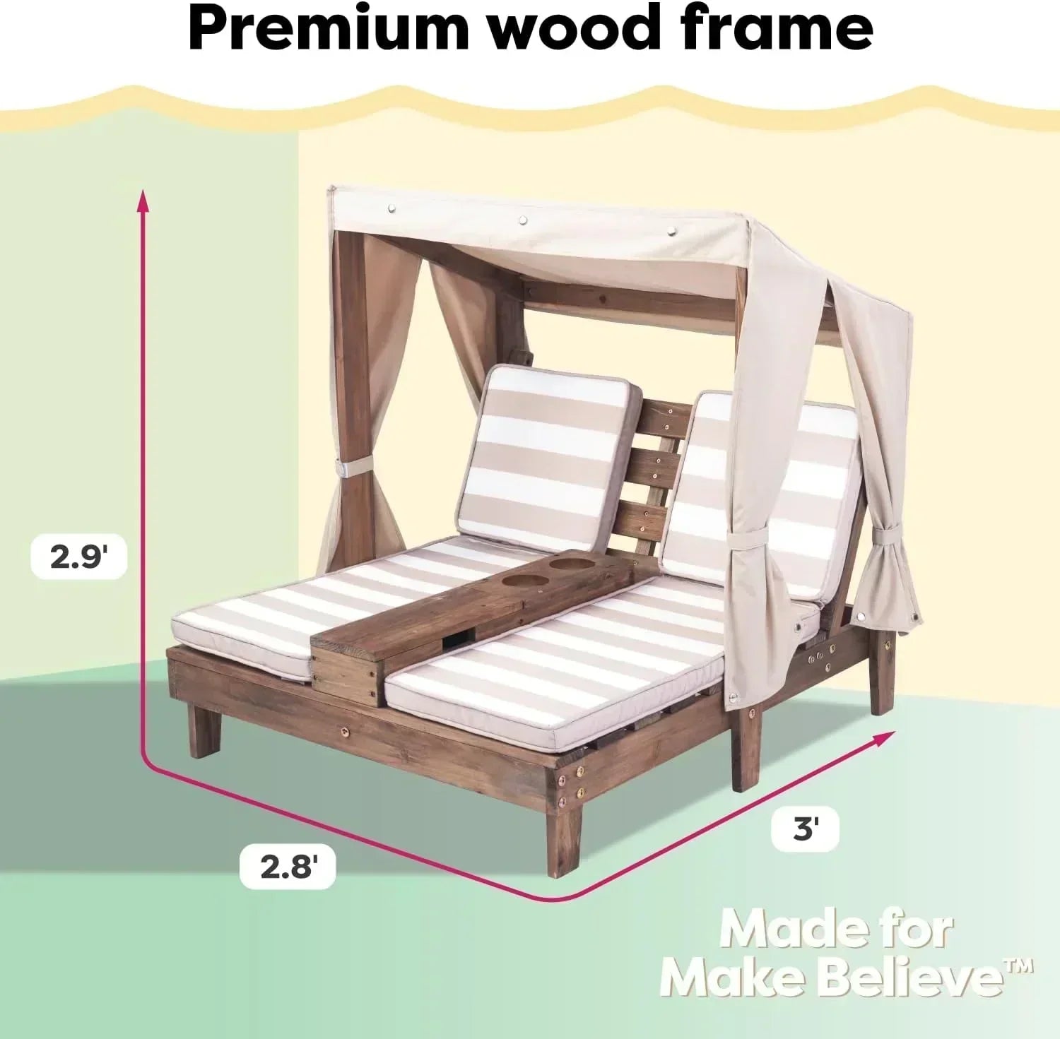 KidKraft Wooden Outdoor Double Chaise Lounge with Cup Holders Kids Patio Furniture Honey wourant
