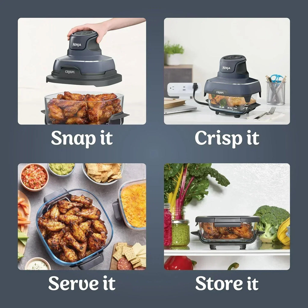 Ninja Crispi 4 in 1 Portable Glass Air Fryer Cooking System 4QT 6 Cup TempWare Glass Containers wourant