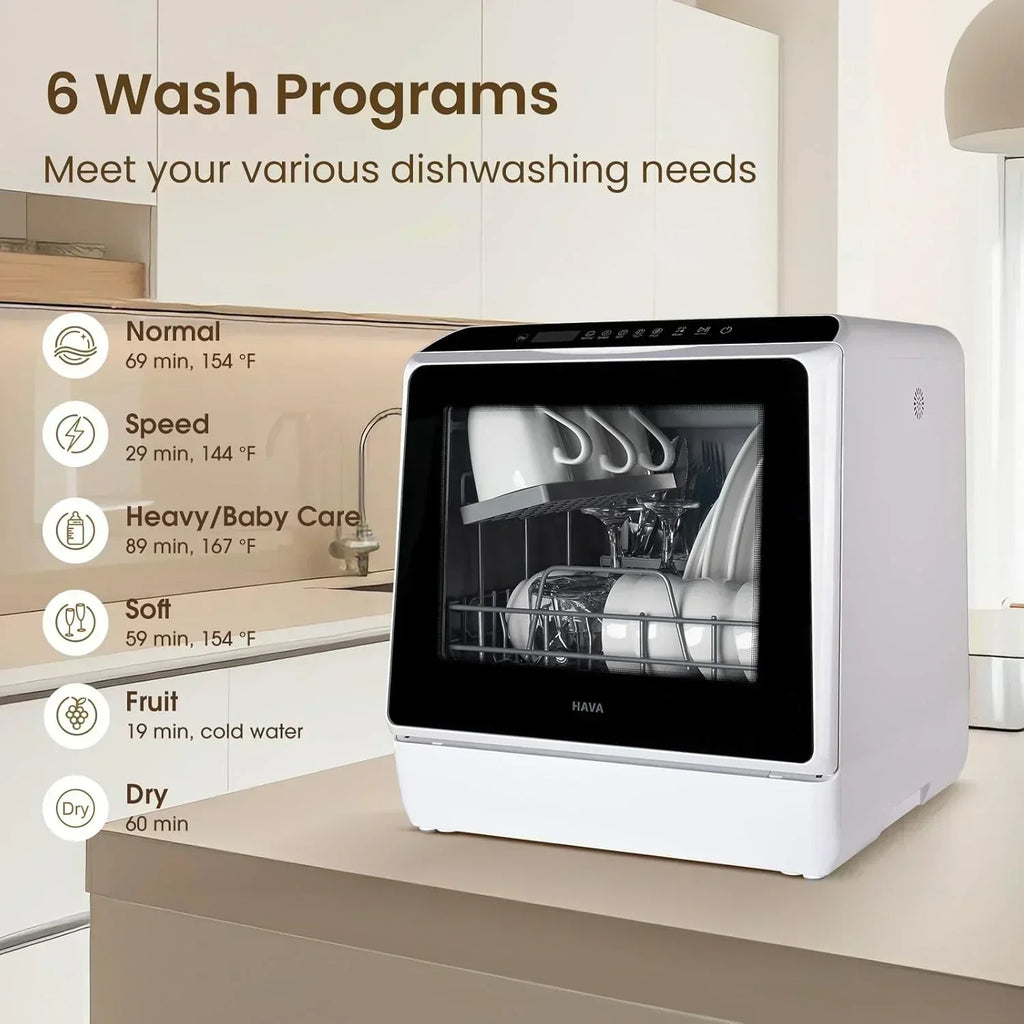 HAVA tabletop dishwasher 6-program portable dishwasher with built-in 5-liter water tank wourant