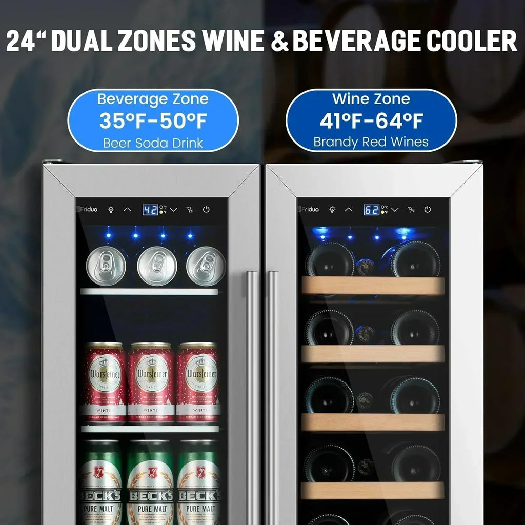 24 inch Dual Zone Beverage Refrigerator 30 Bottles 82 Cans Wine Fridge Built-in or Freestanding wourant