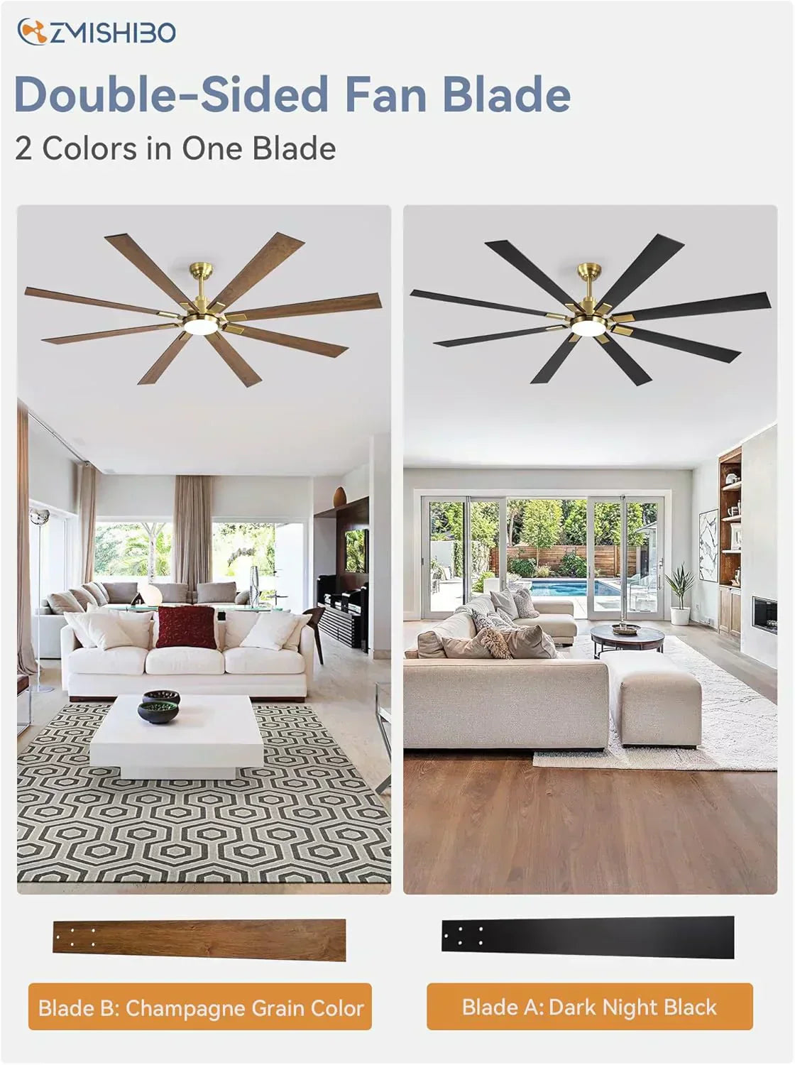 Zmishibo 72-inch large ceiling fan with lighting and remote indoor/outdoor wourant