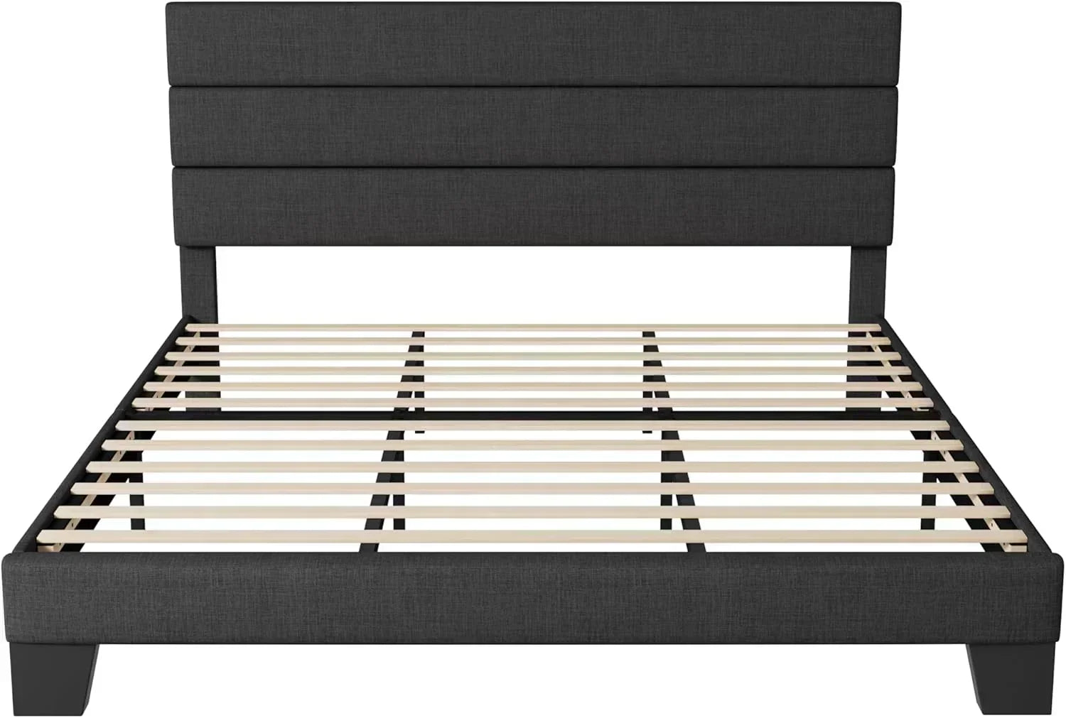 Allewie Queen Size Platform Bed Frame with Fabric Upholstered Headboard Wooden Slats Support wourant
