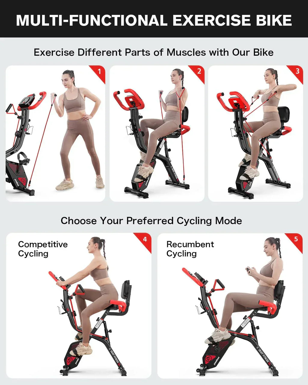 pooboo Folding Exercise Bike Foldable Fitness Stationary Bike Machine Upright Indoor Cycling Bike wourant