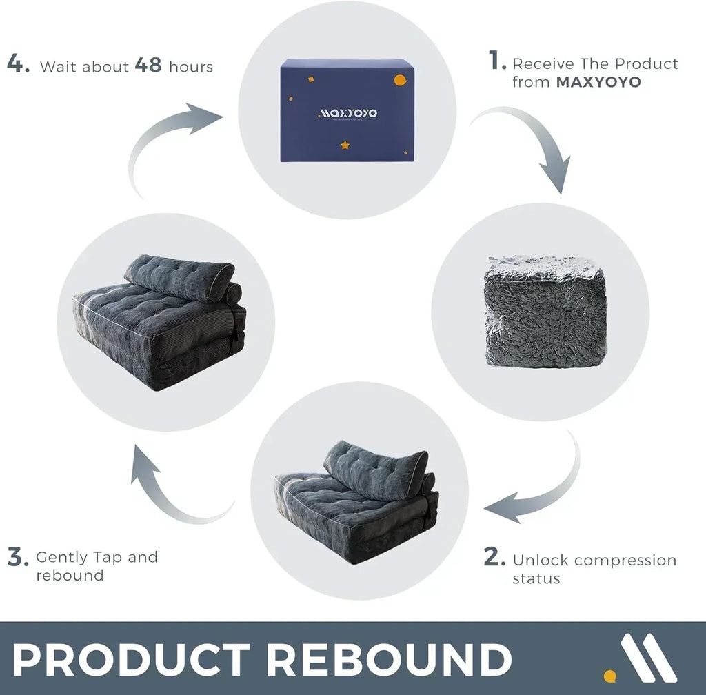 MAXYOYO Folding Sofa Bed Convertible Sleeper Chair with Pillow Foldable Mattress with Back Support wourant