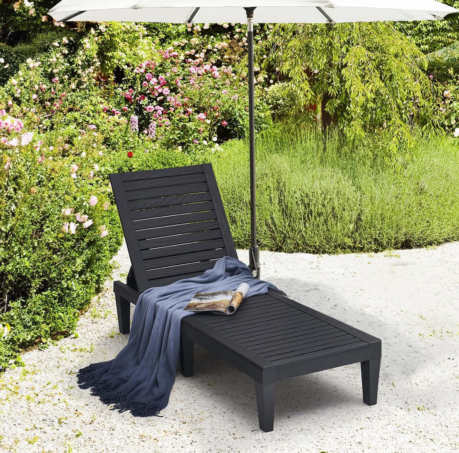 Patio Chairs Black Chaise Lounge Chair Outdoor 5-Position Adjustable Sun Tanning Chair wourant