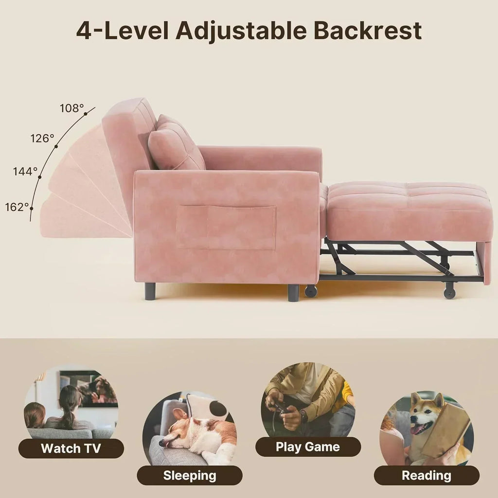 Sofa Bed Chair 3 in 1 Convertible Pullout Single Sleeper Chair Bed Spacious Multifunctional Sofa wourant