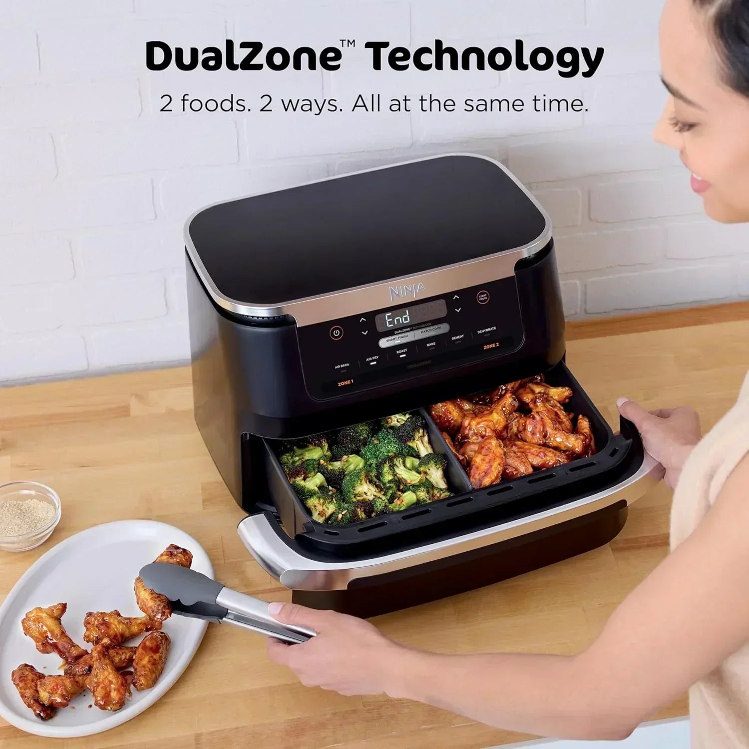 Ninja Foodi 6-in-1 FlexBasket Air Fryer with 7 QT MegaZone Basket Divider for Large Proteins wourant