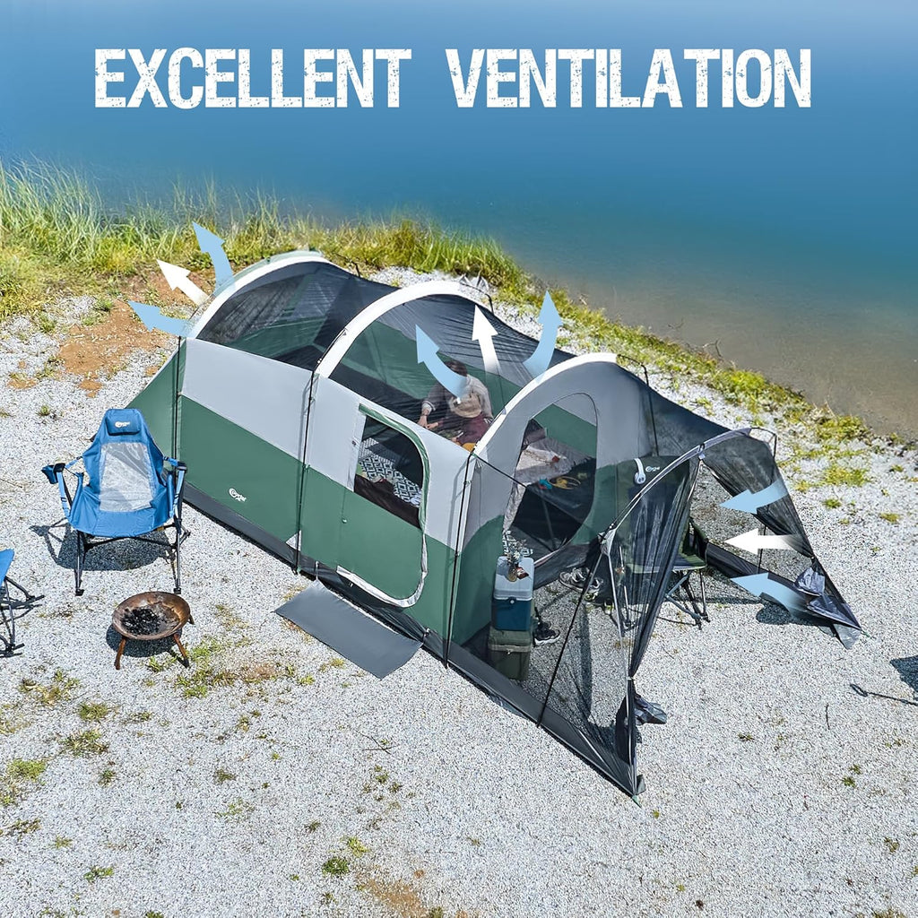 PORTAL 6/8/10 Person Family Camping Tent with Screen Room Water Resistant Big Tunnel Tent wourant