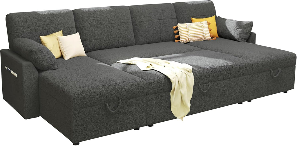 VanAcc Sofa Bed Sleeper Sofa with Storage Chaise 2 in 1 Pull Out Couch Living Room wourant