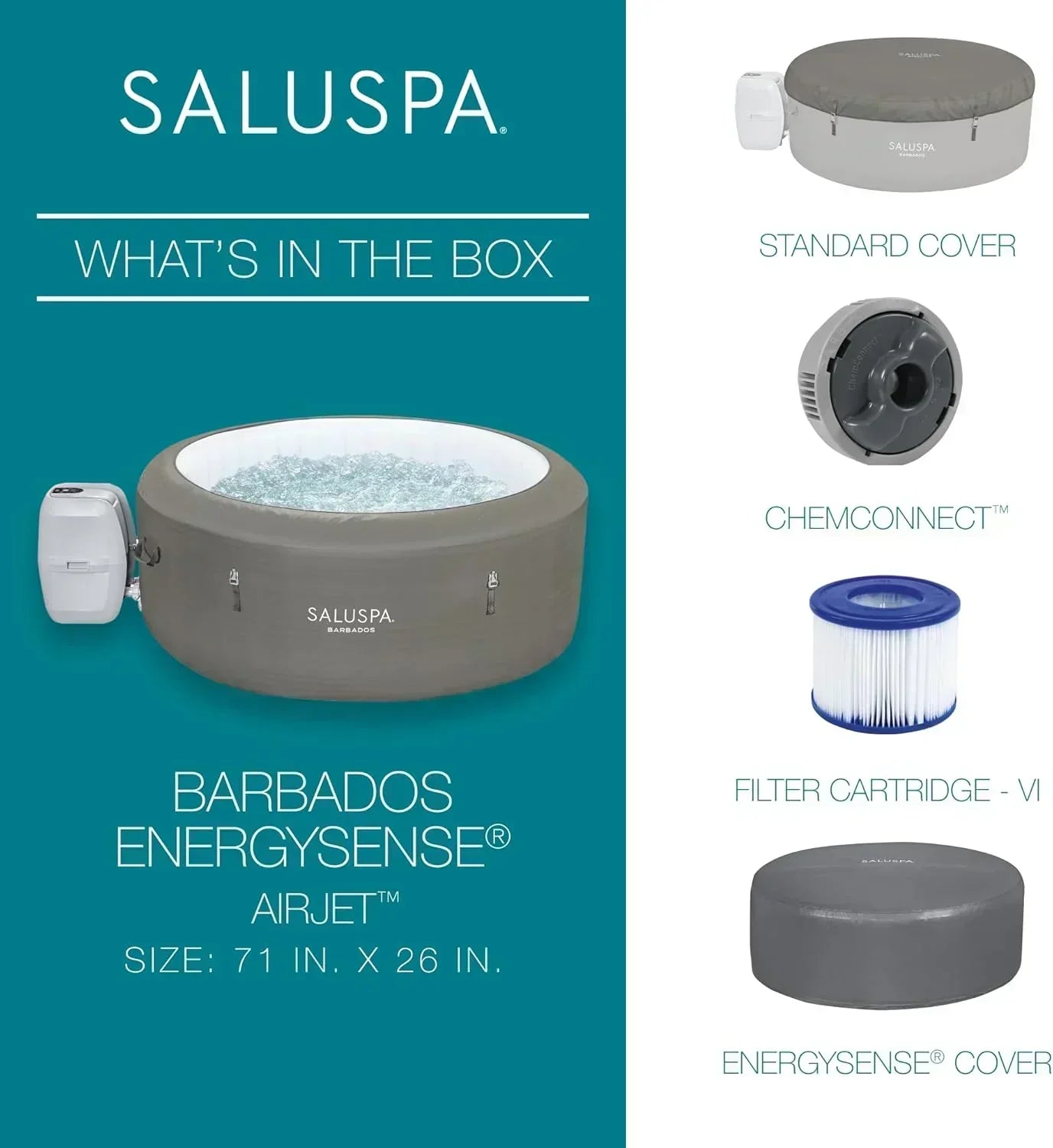 Bestway SaluSpa Miami EnergySense AirJet Inflatable Hot Tub Spa 71" x 26" Portable Hot Tub wourant