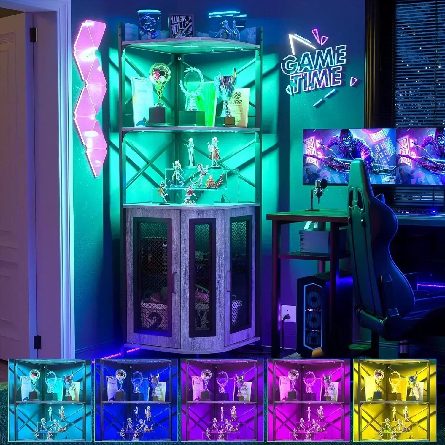 Corner bar cabinet with power socket industrial style wine cabinet light strip and glass rack wourant