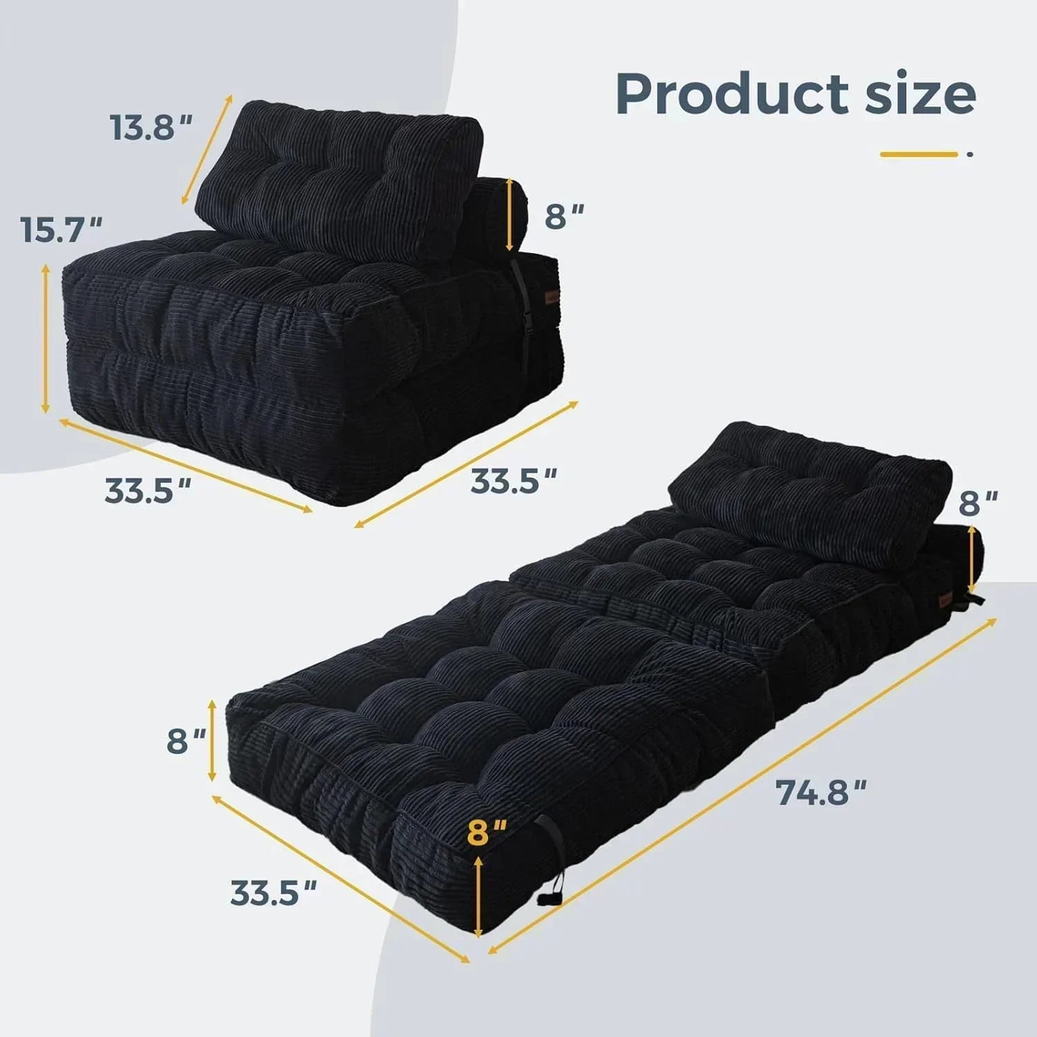 MAXYOYO Folding Sofa Bed Convertible Sleeper Chair with Pillow Foldable Mattress with Back Support wourant
