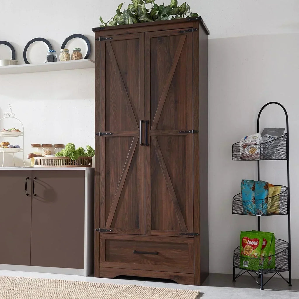 JXQTLINGMU Farmhouse Kitchen Pantry 72" Tall Wood Kitchen Storage Cabinet Adjustable Shelves wourant