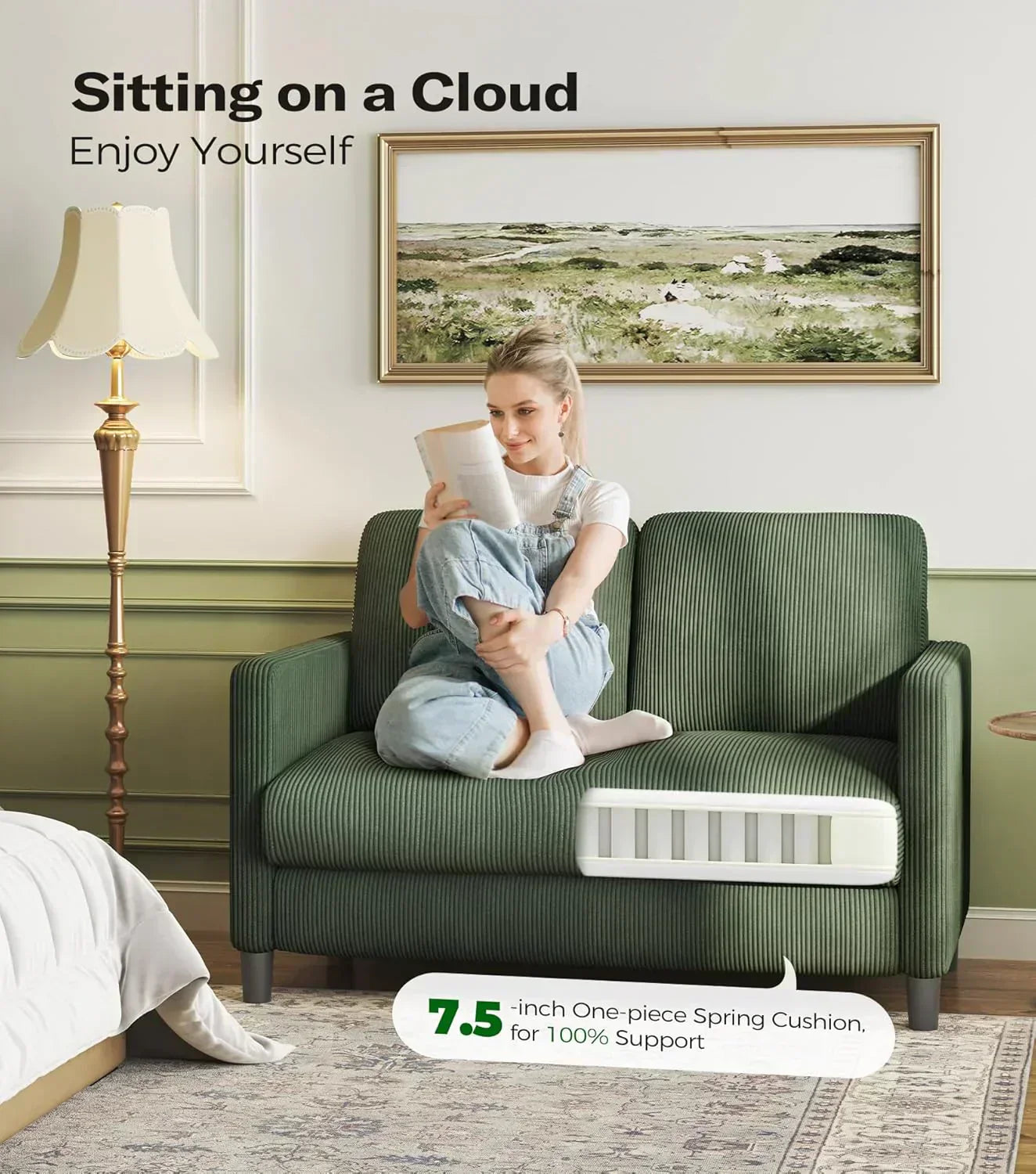 Loveseat Sofa 51" Love Seat Comfy Corduroy Small Loveseat Tool-Free Setup Couch wourant