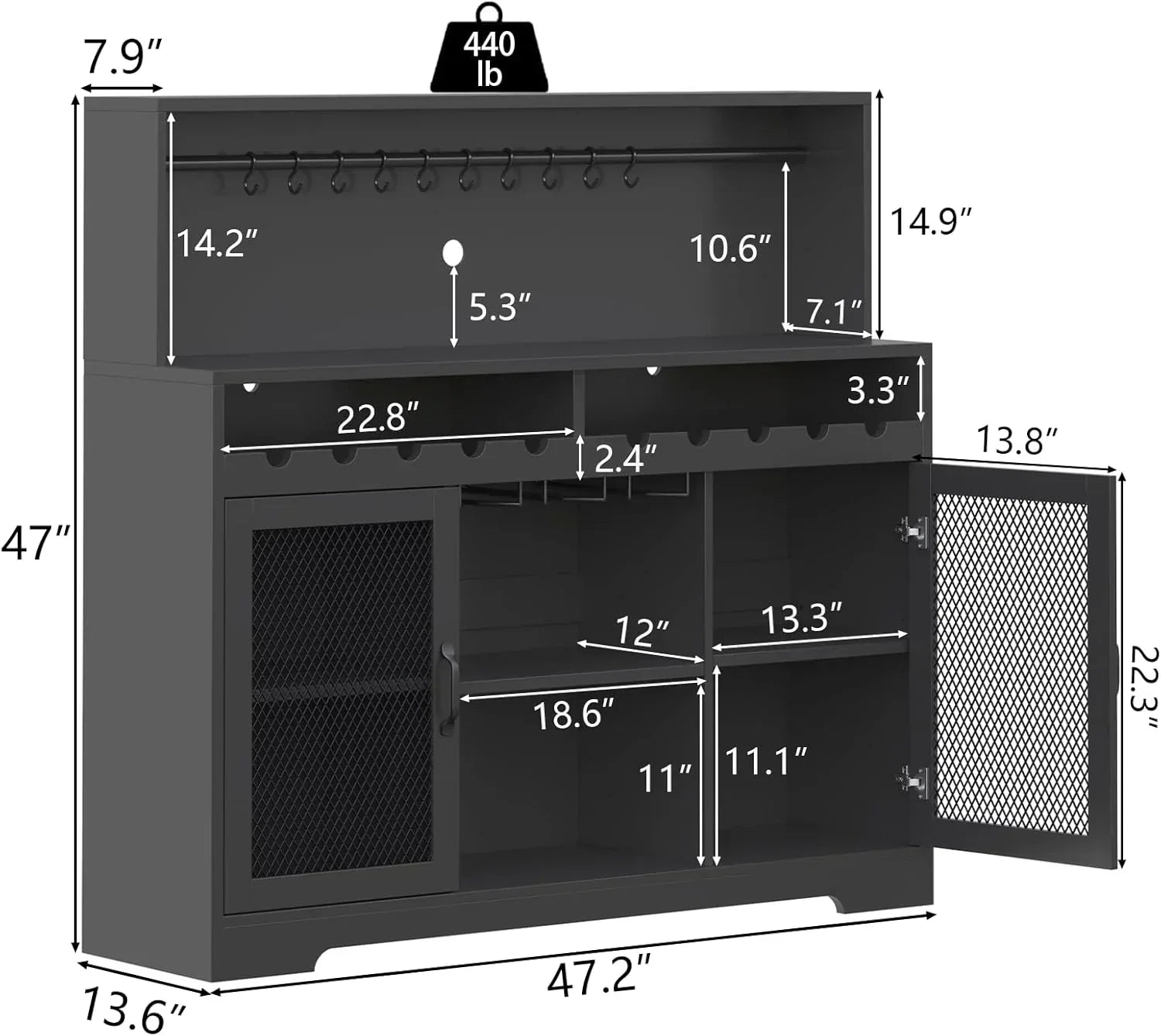 Wine Bar Cabinet with LED Light Liquor Cabinet with Glass Holder Coffee Bar for Liquor wourant