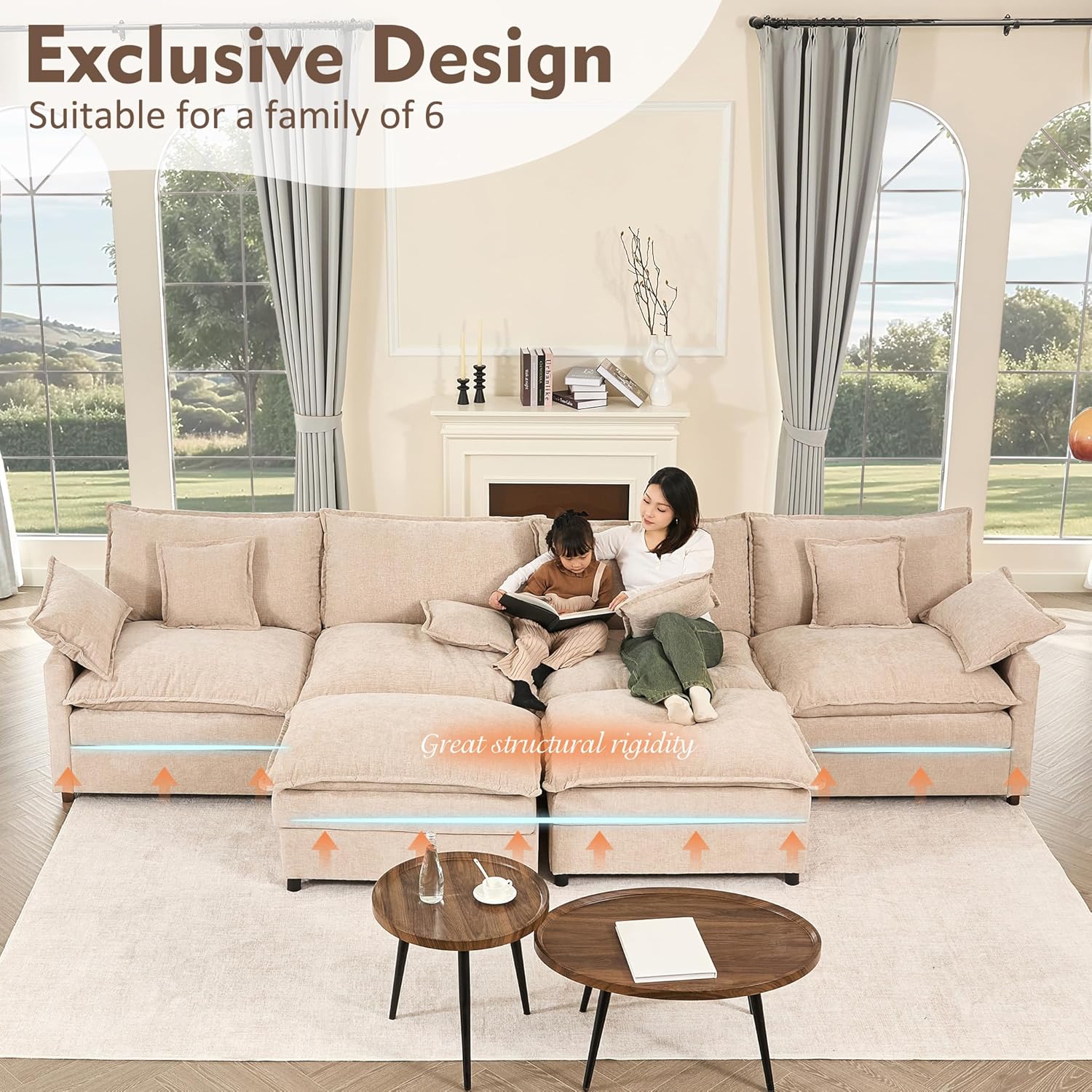 108" U-shaped sofa modular sofa three-seater comfortable cloud sofa wourant