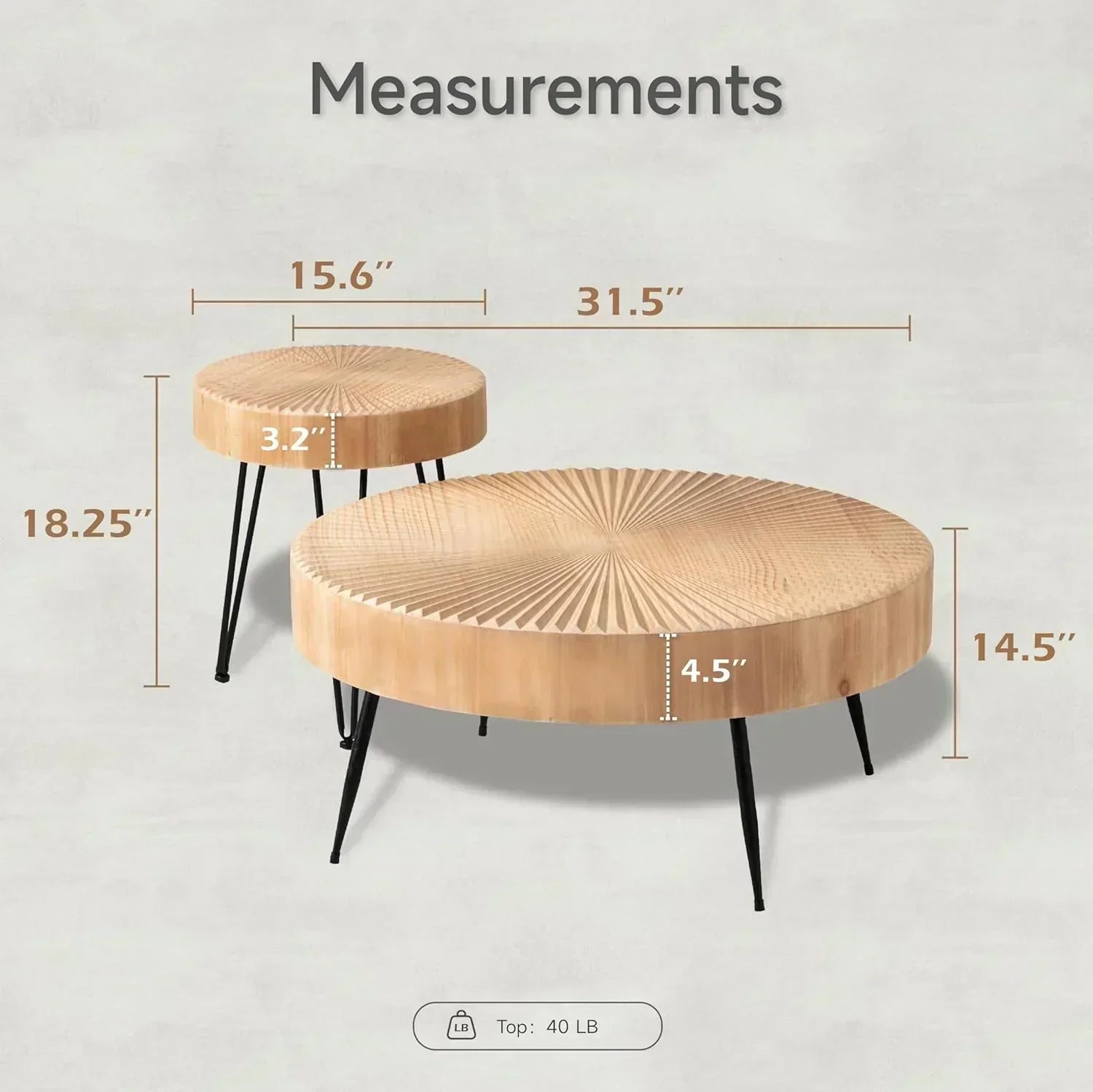 Two-Piece Modern Farmhouse Living Room Coffee Table Set Round Nesting Tables wourant