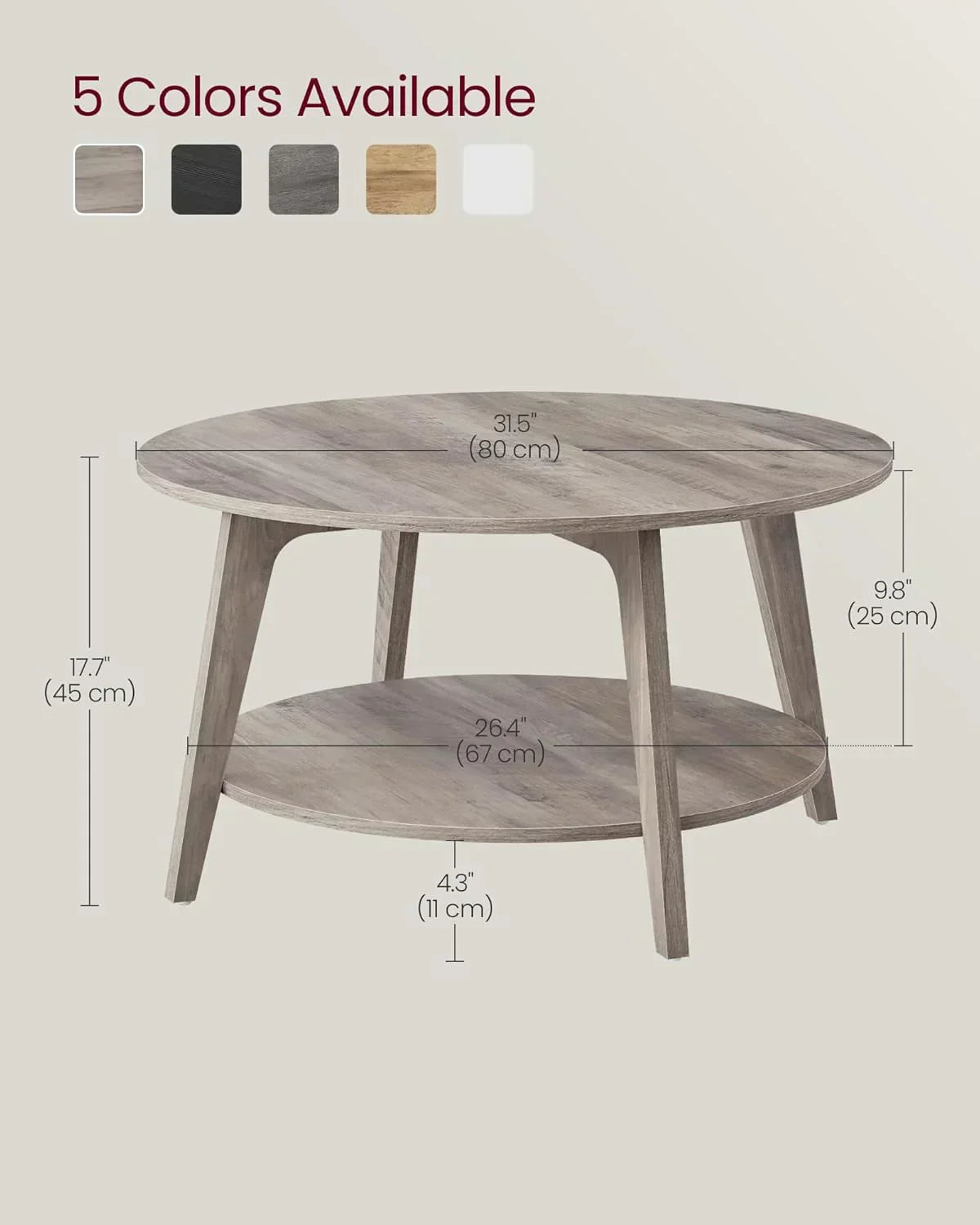 VASAGLE Round Coffee Table 2 Tier Coffee Table with Storage for Living Room 31.5 x 17.7 Inches wourant