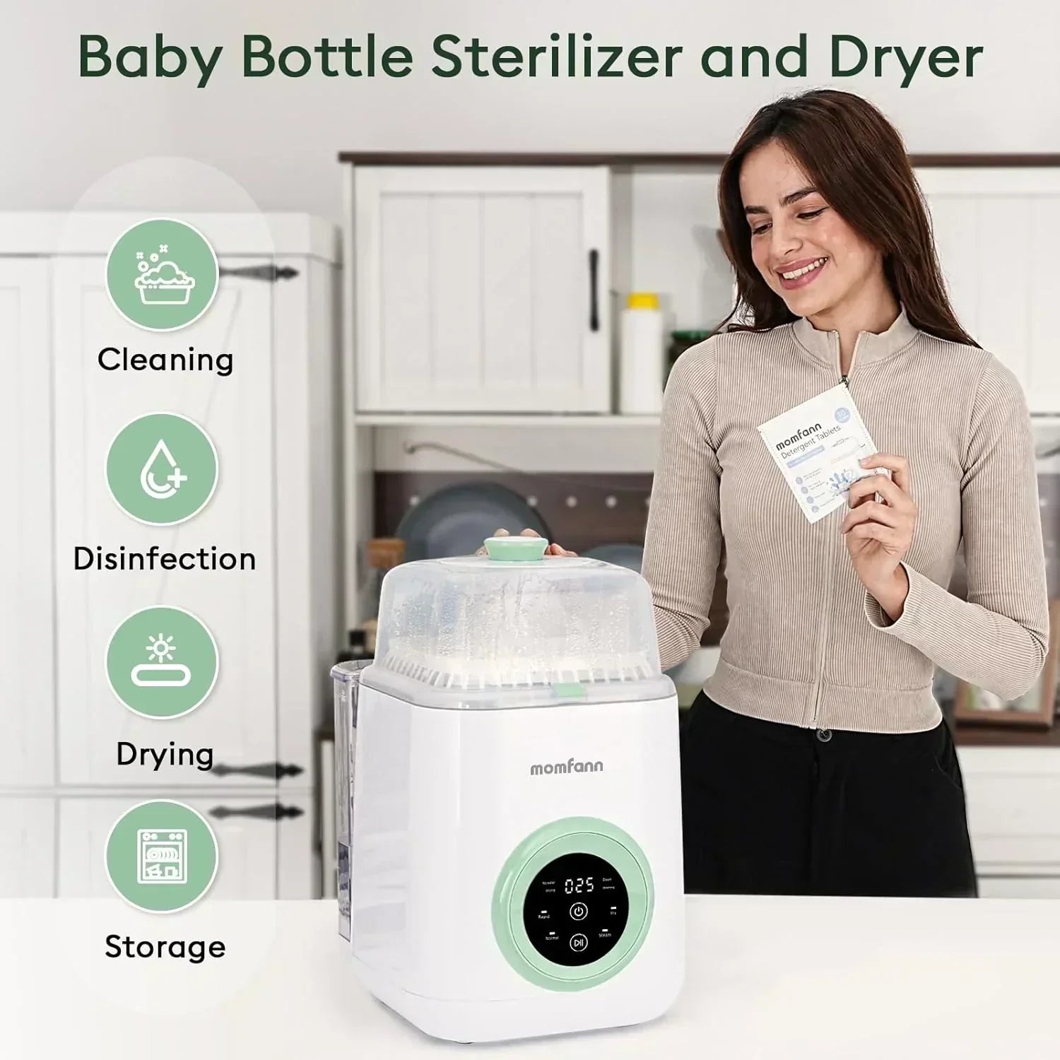 Baby Bottle Washer-19 Min Rapid Wash Sterilizer and Dryer All-in-One Cleaner Bottles Pump Parts wourant