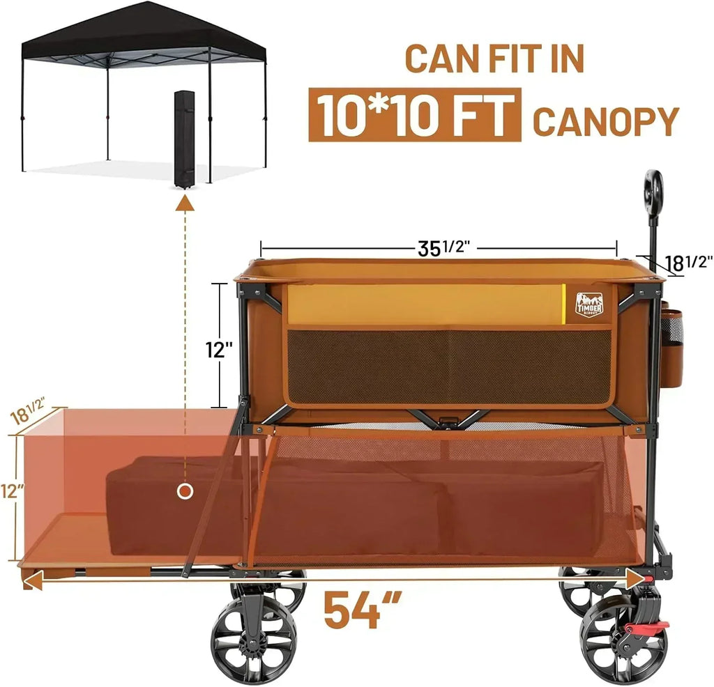 400L Large Capacity Folding Double Decker Cart with Brakes 54 Inch Extra Long Extended Cart wourant