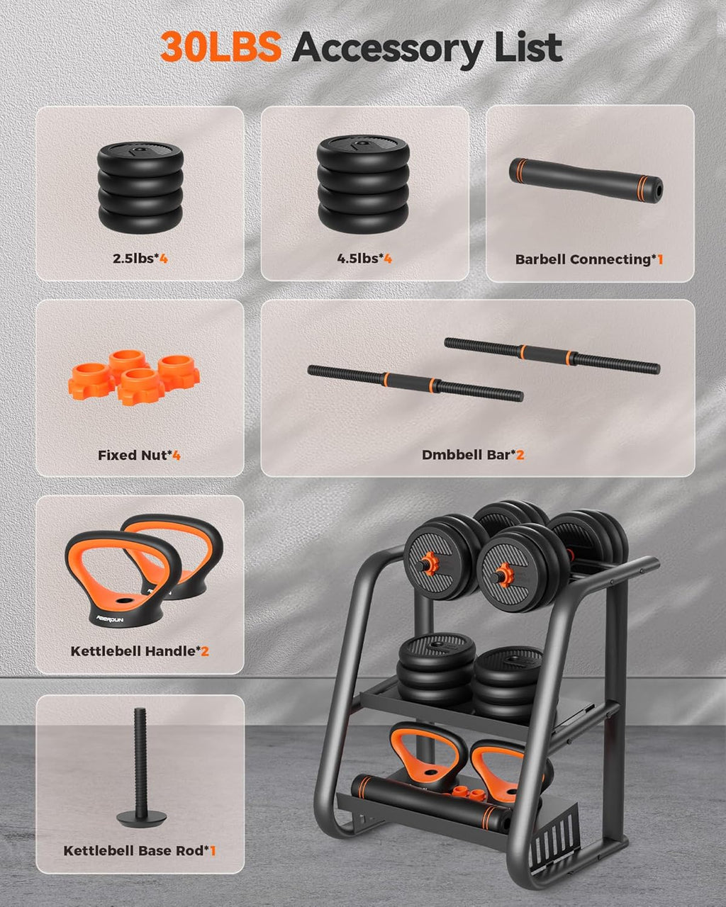 Feierdun adjustable dumbbells with connectors Barbell, kettlebell push-up stand wourant