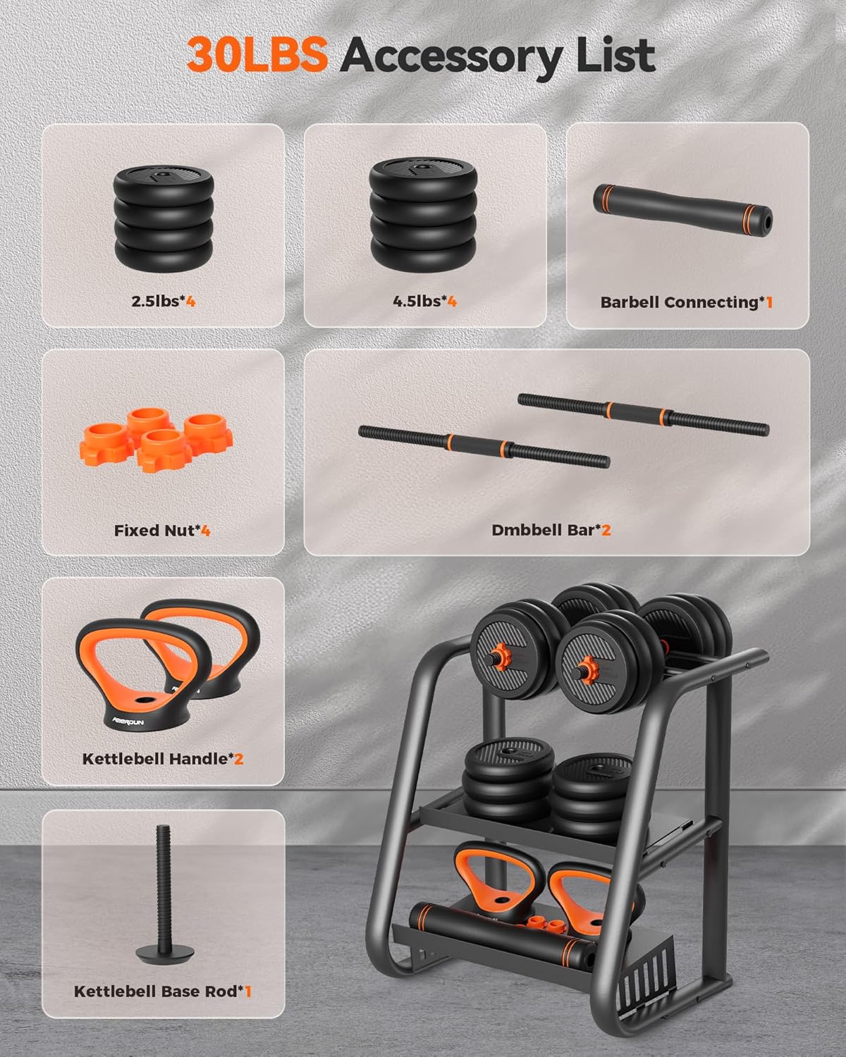 Feierdun adjustable dumbbells with connectors Barbell, kettlebell push-up stand wourant