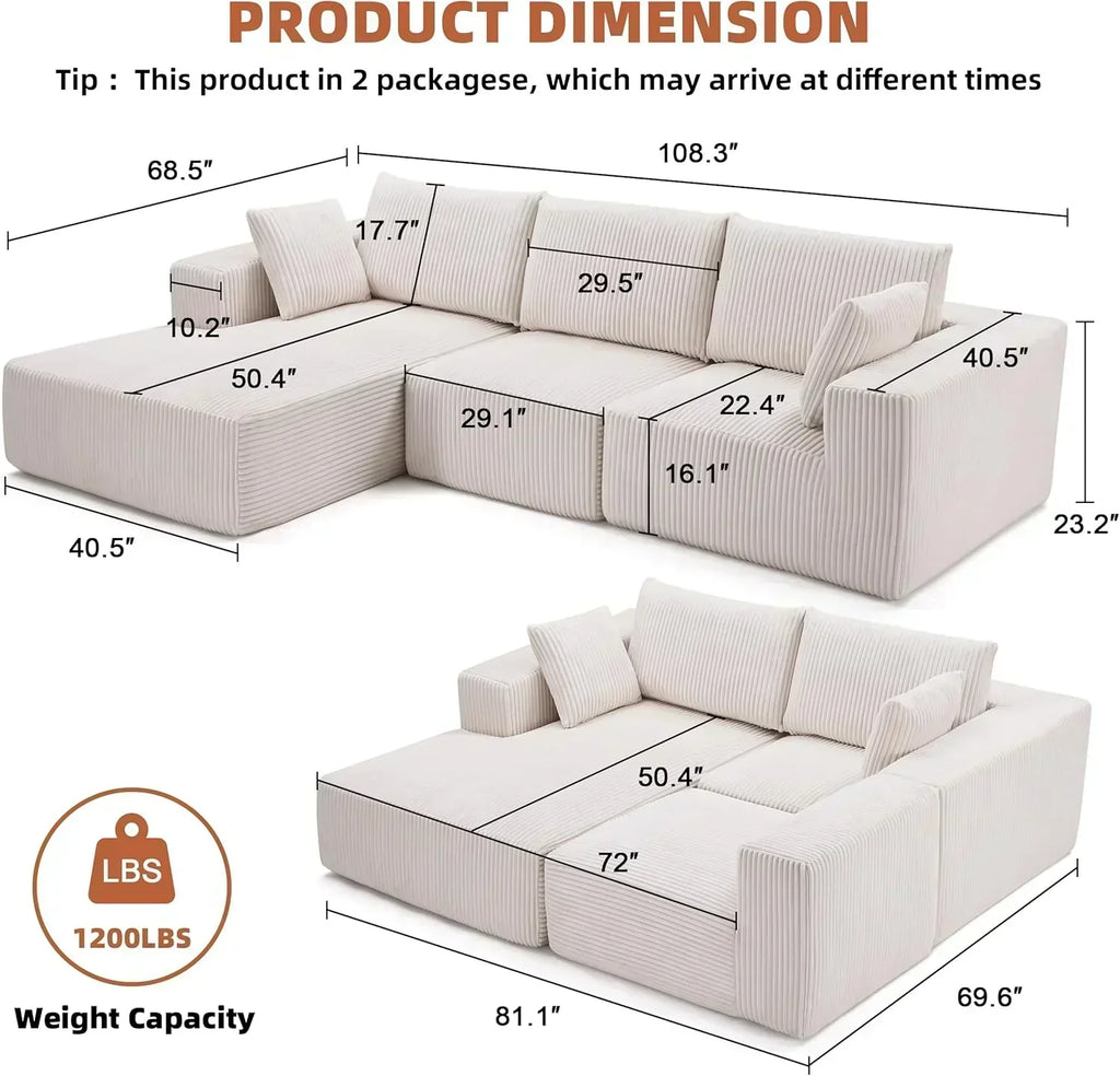 108-inch modular sofa cloud modular sofa with deep seat and reclining chair upholstered sofa wourant