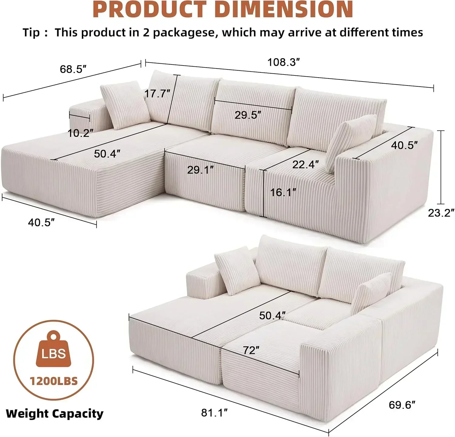 108-inch modular sofa cloud modular sofa with deep seat and reclining chair upholstered sofa wourant