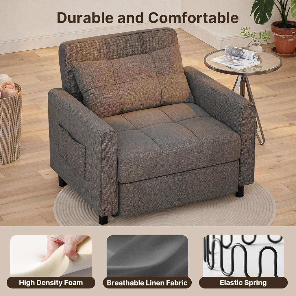 Sofa Bed Chair 3 in 1 Convertible Pullout Single Sleeper Chair Bed Spacious Multifunctional Sofa wourant