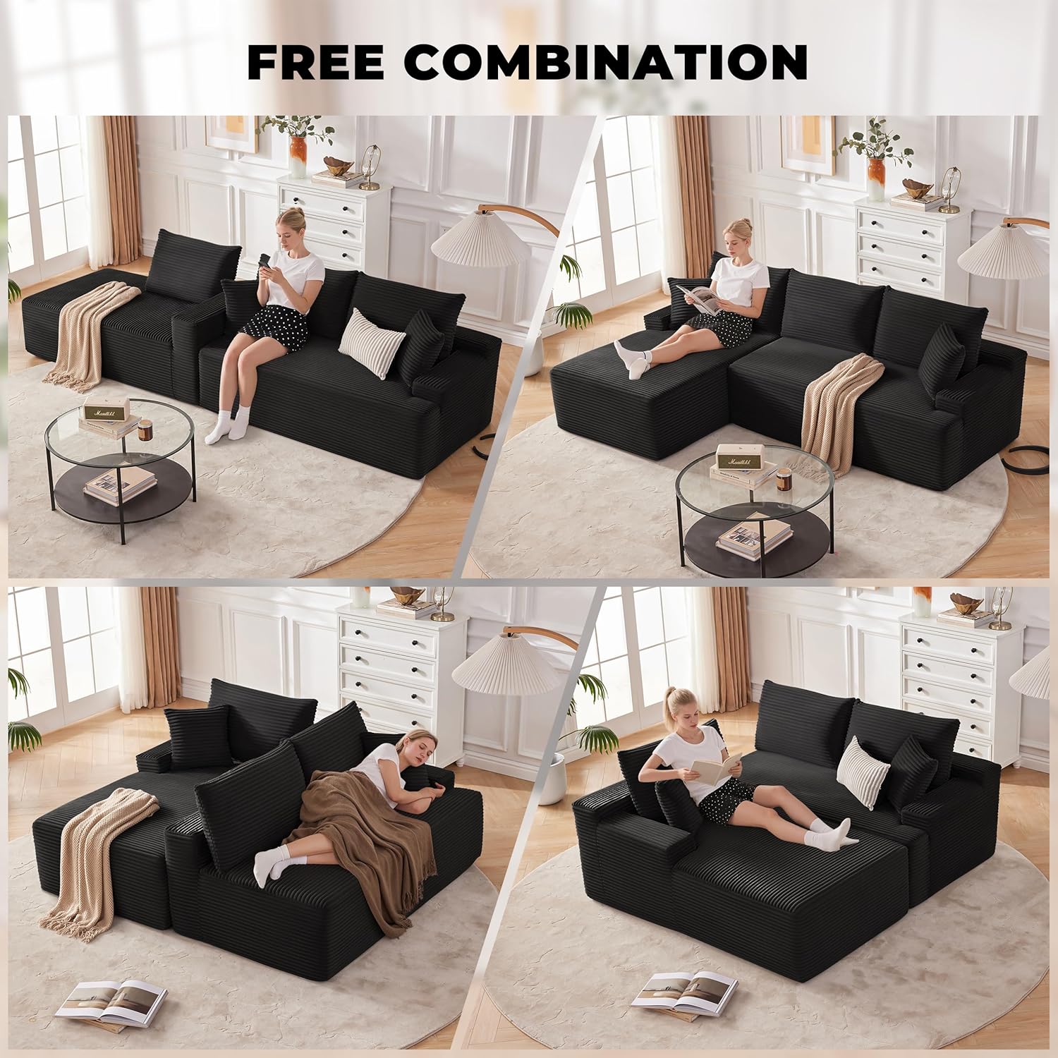 110-inch cloud sofa boneless sofa in the living room modular sofa with deep seats wourant