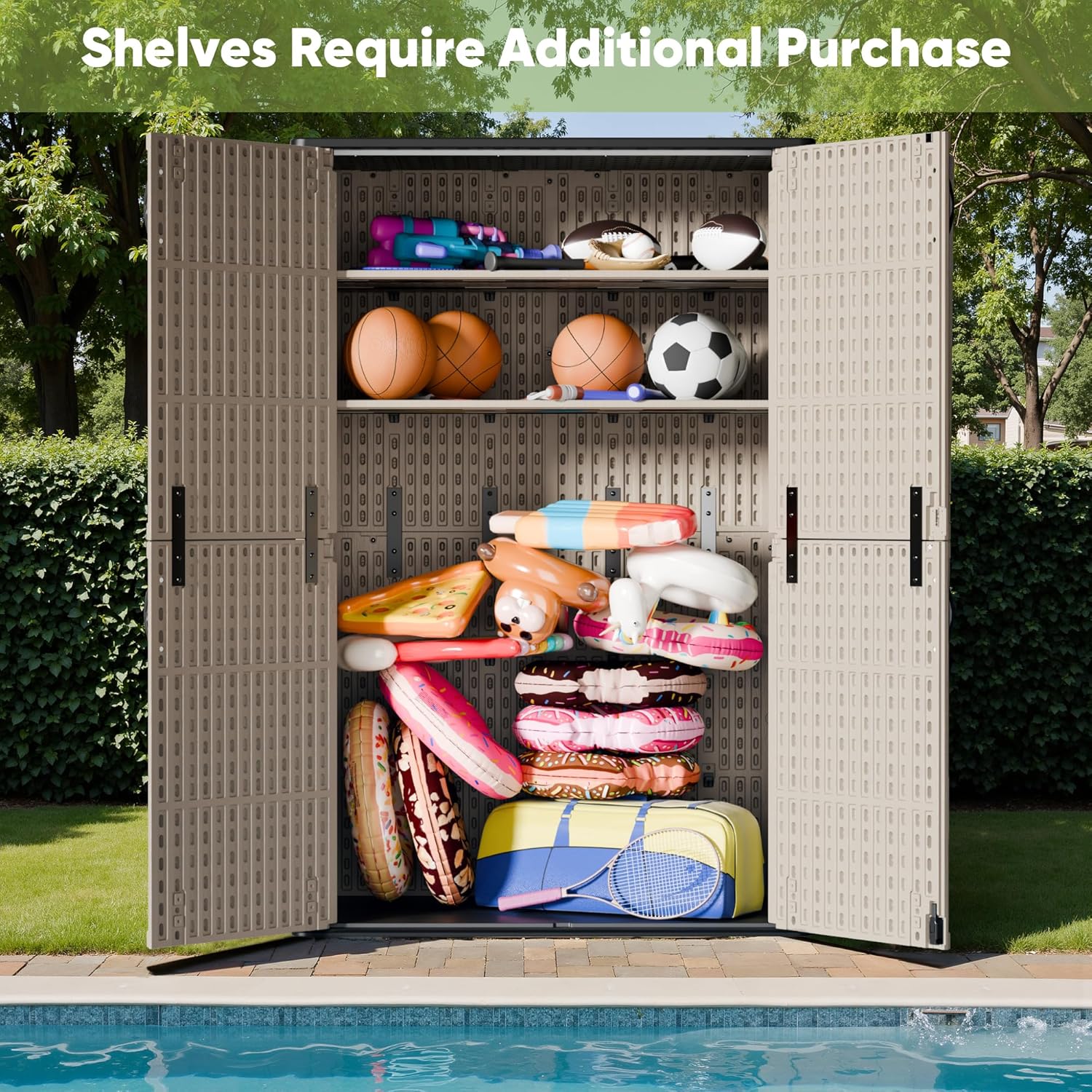 Devoko Outdoor Storage Cabinet 26 Cu Ft with Lockable Doors Horizontal Storage Shed Waterproof wourant