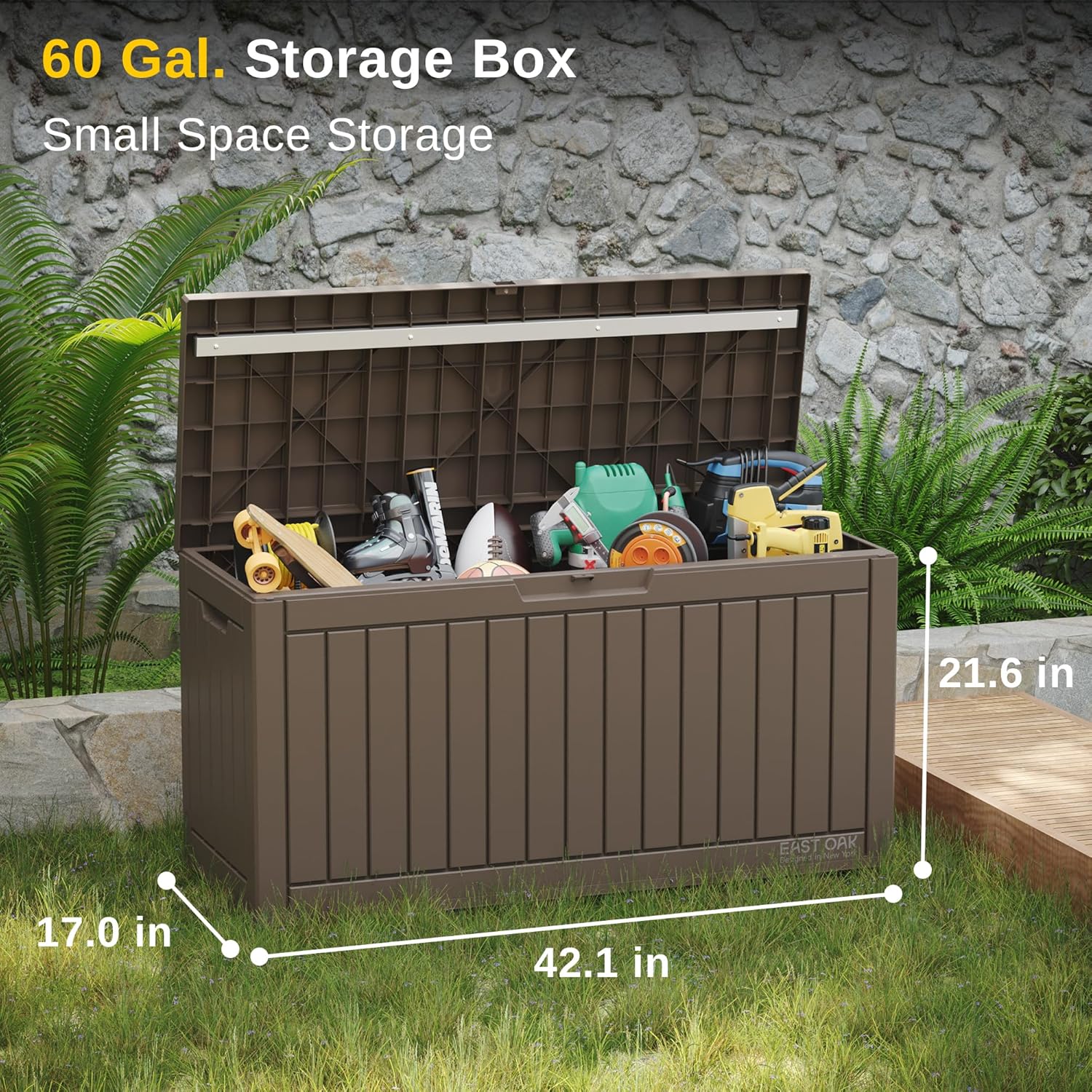 EAST OAK Outdoor Storage Box 60 Gallon Deck Box Indoor and Outdoor Use Waterproof Resin Storage wourant