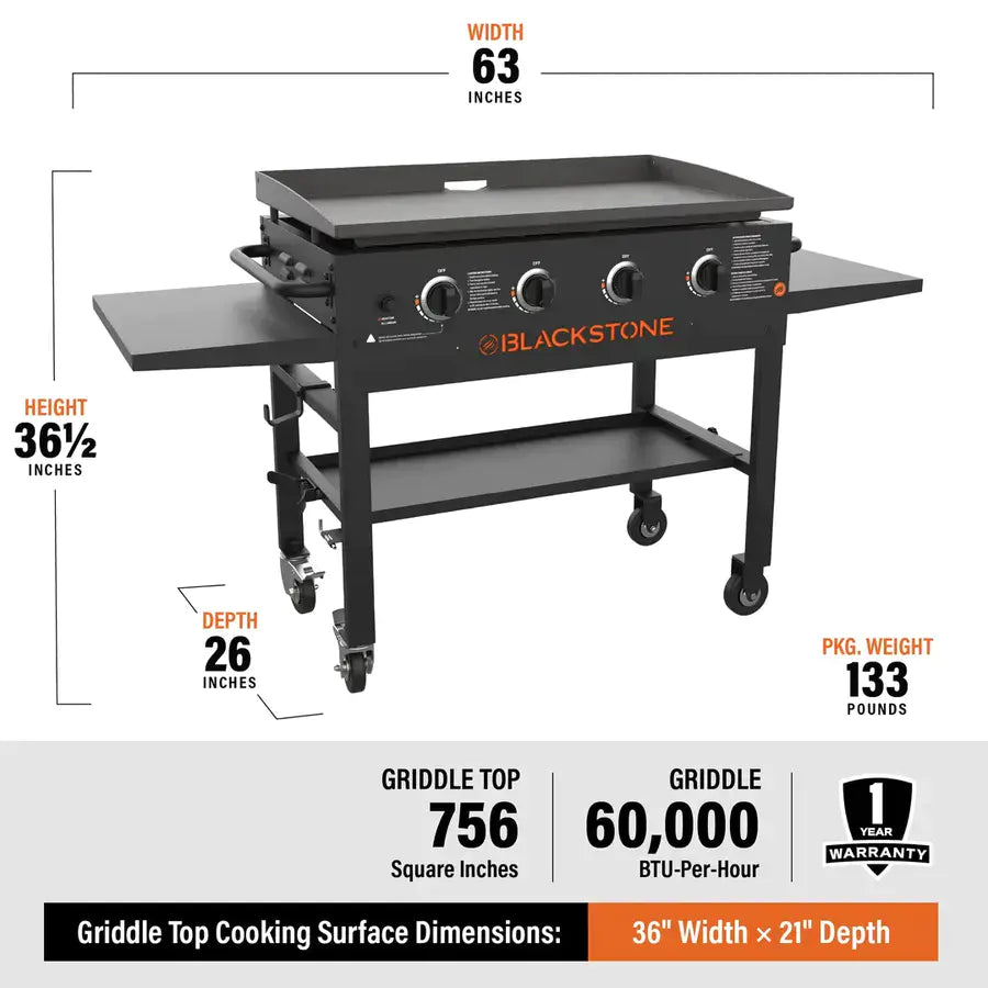 Blackstone 4-Burner 36" Griddle Cooking Station with Side Shelves wourant