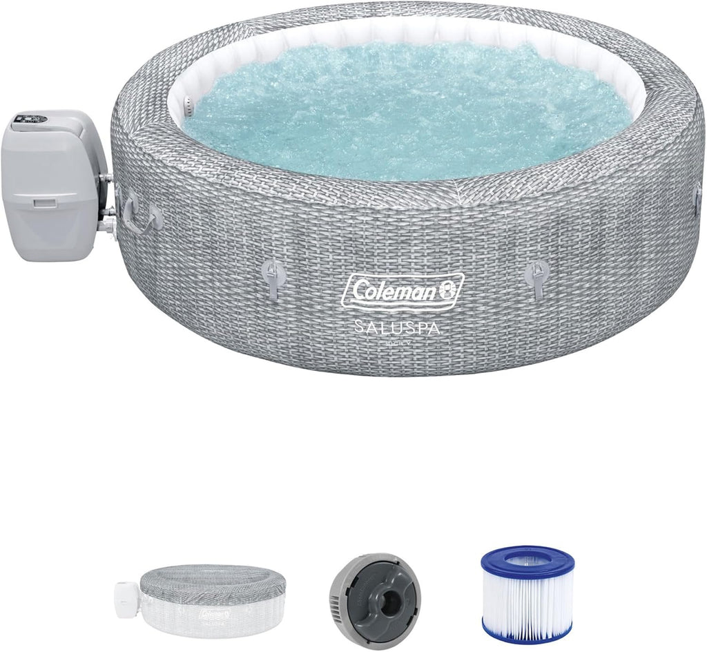 SaluSpa Sicily AirJet 7 Person Inflatable Hot Tub Round Portable Outdoor Spa 180 Soothing AirJets wourant