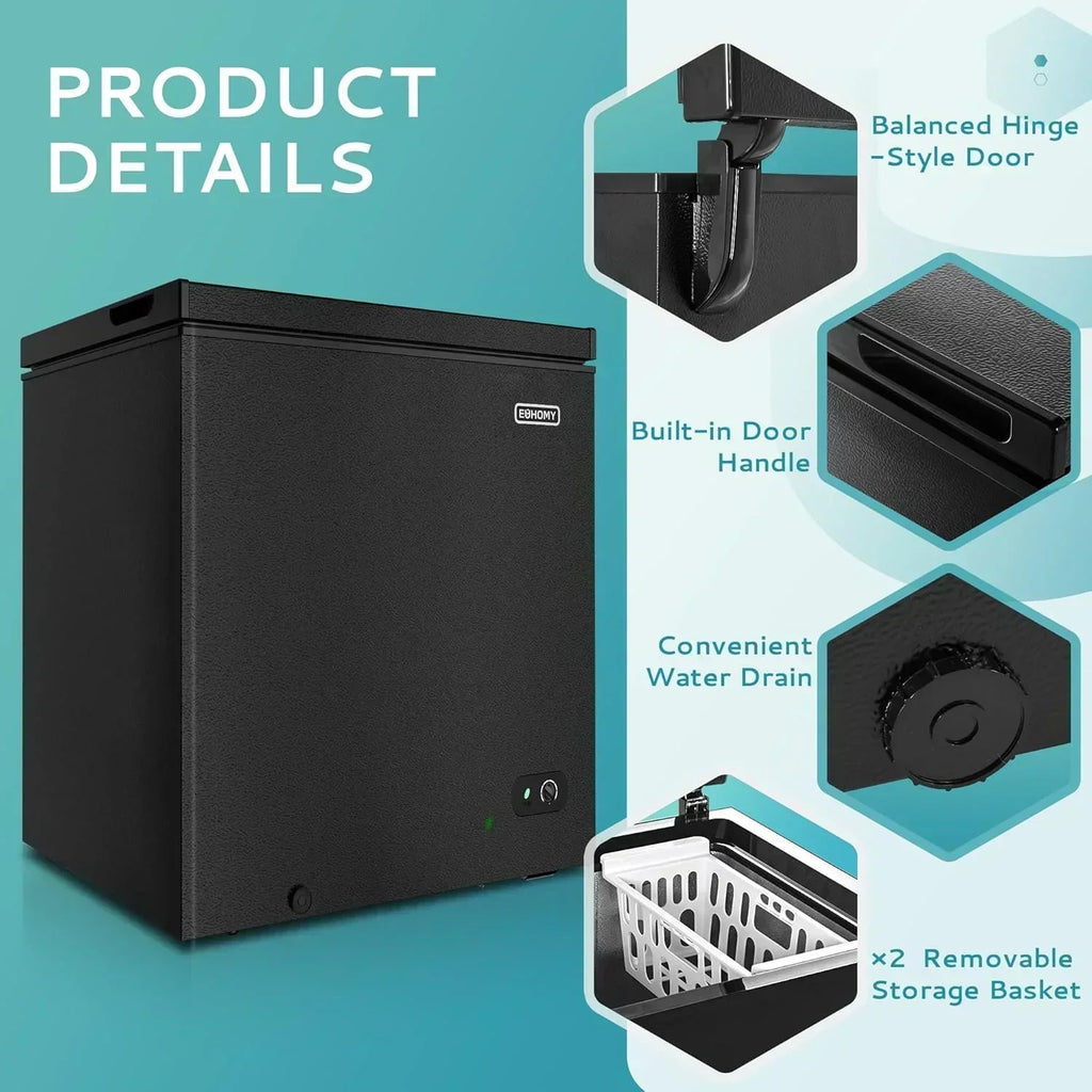 EUHOMY 3.5 Cu.Ft Chest Freezer with Removable Basket Small Deep Freezer Adjustable 7 Thermostat wourant