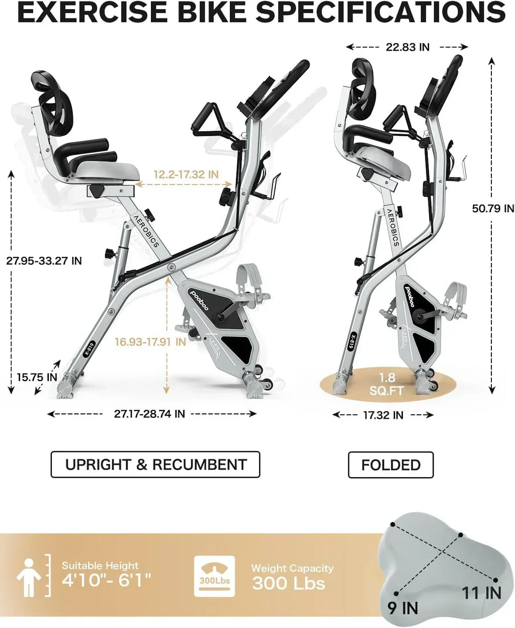 pooboo Folding Exercise Bike Foldable Fitness Stationary Bike Machine Upright Indoor Cycling Bike wourant