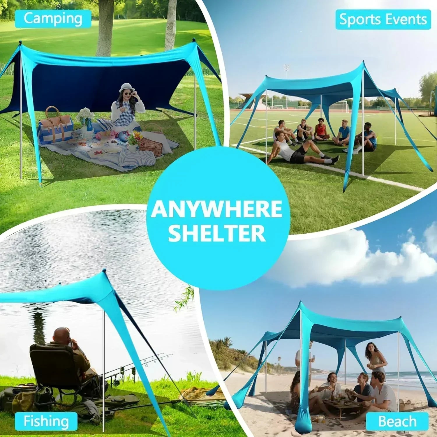 Beach Tent Sun Shelter 10 x 10 FT Beach Canopy Tent Sun Shade Heavy Duty UPF50+ Beach Tent wourant
