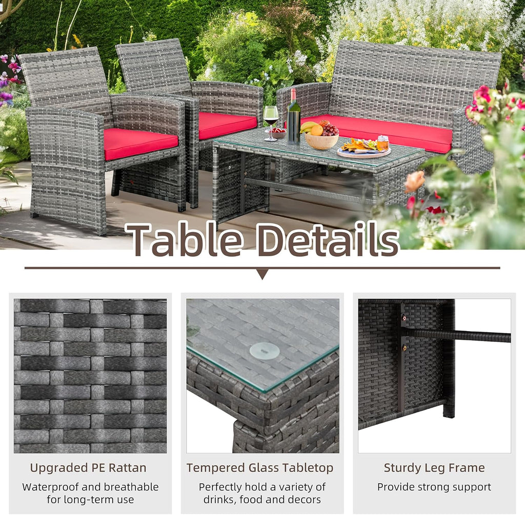 Shintenchi 4 Piece Patio Ratten Set Outdoor Furniture Set Wicker Conversation Set wourant