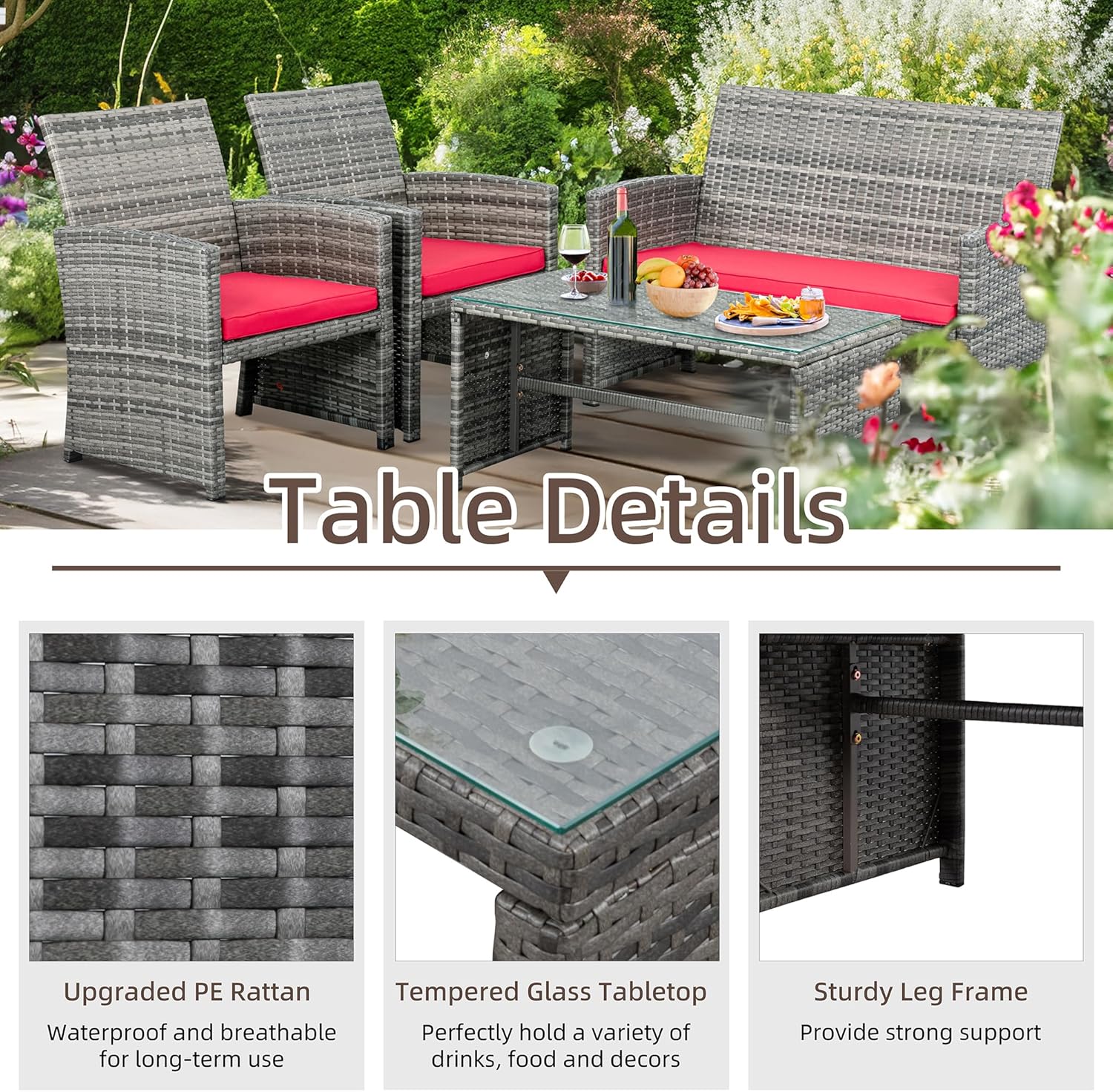 Shintenchi 4 Piece Patio Ratten Set Outdoor Furniture Set Wicker Conversation Set wourant