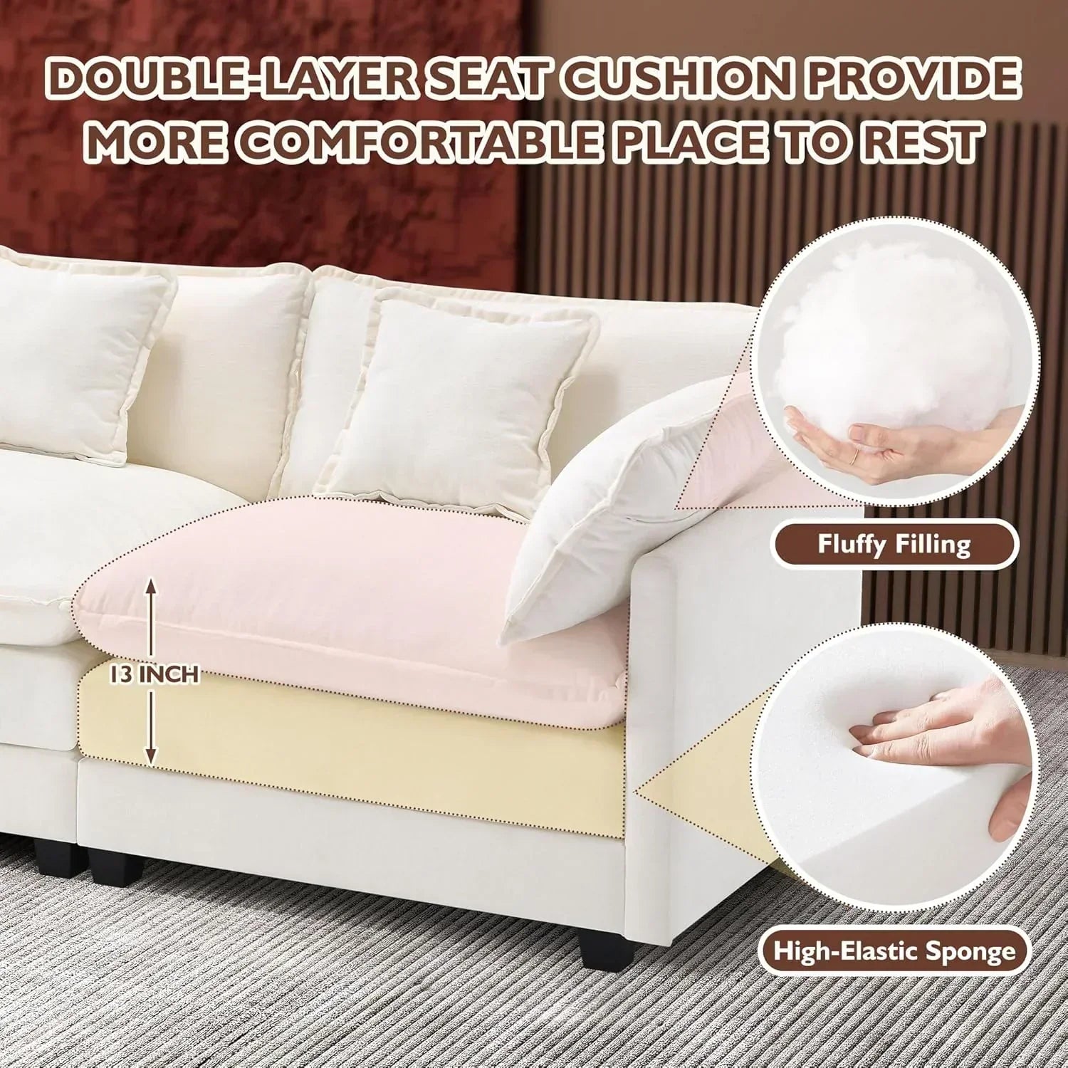 ihanherry 146-inch U-shaped modern sofa modular area cloud sofa wourant