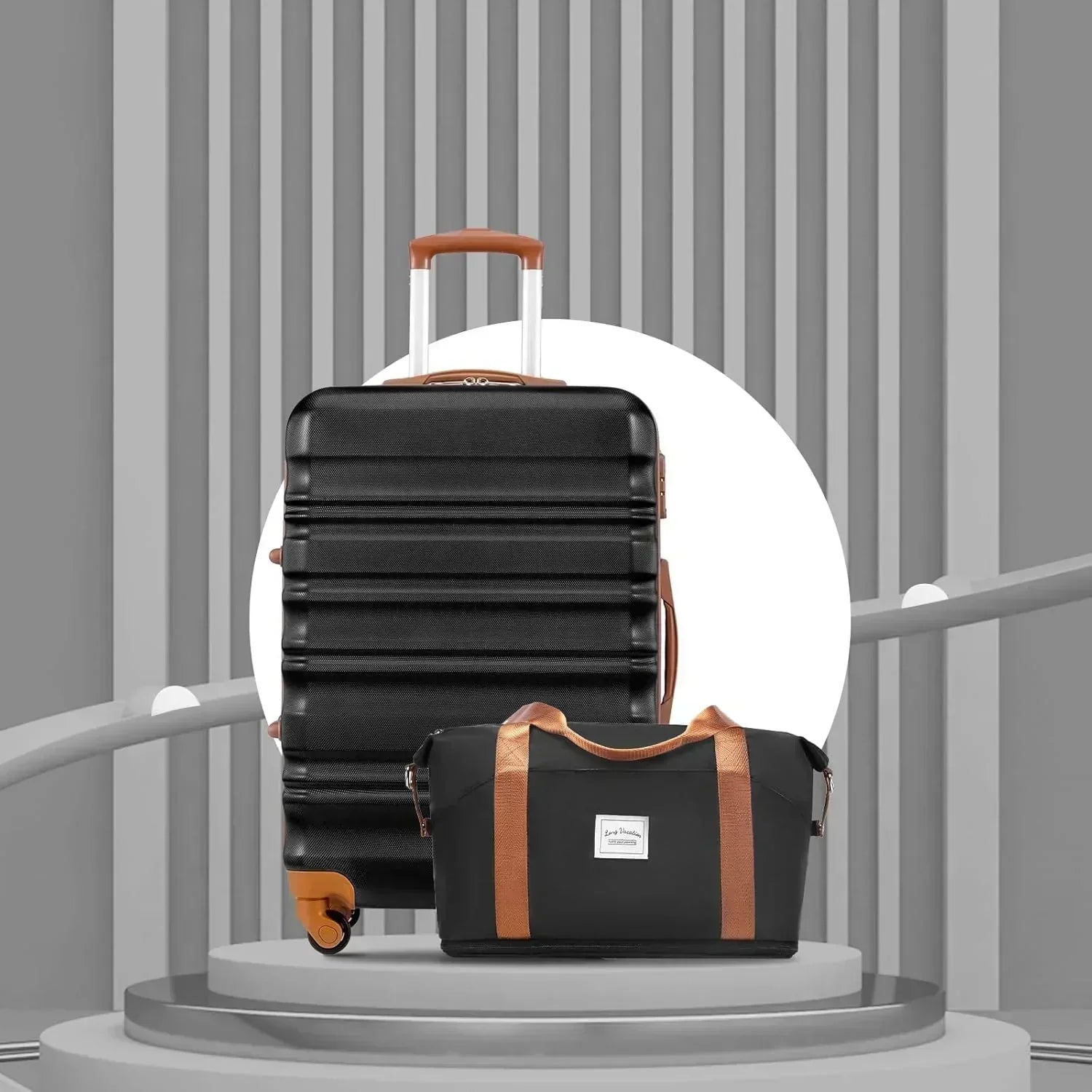 LONG VACATION 6 Piece Luggage Set Carry on Suitcase with ABS+PC hardshell Spinner Wheels wourant